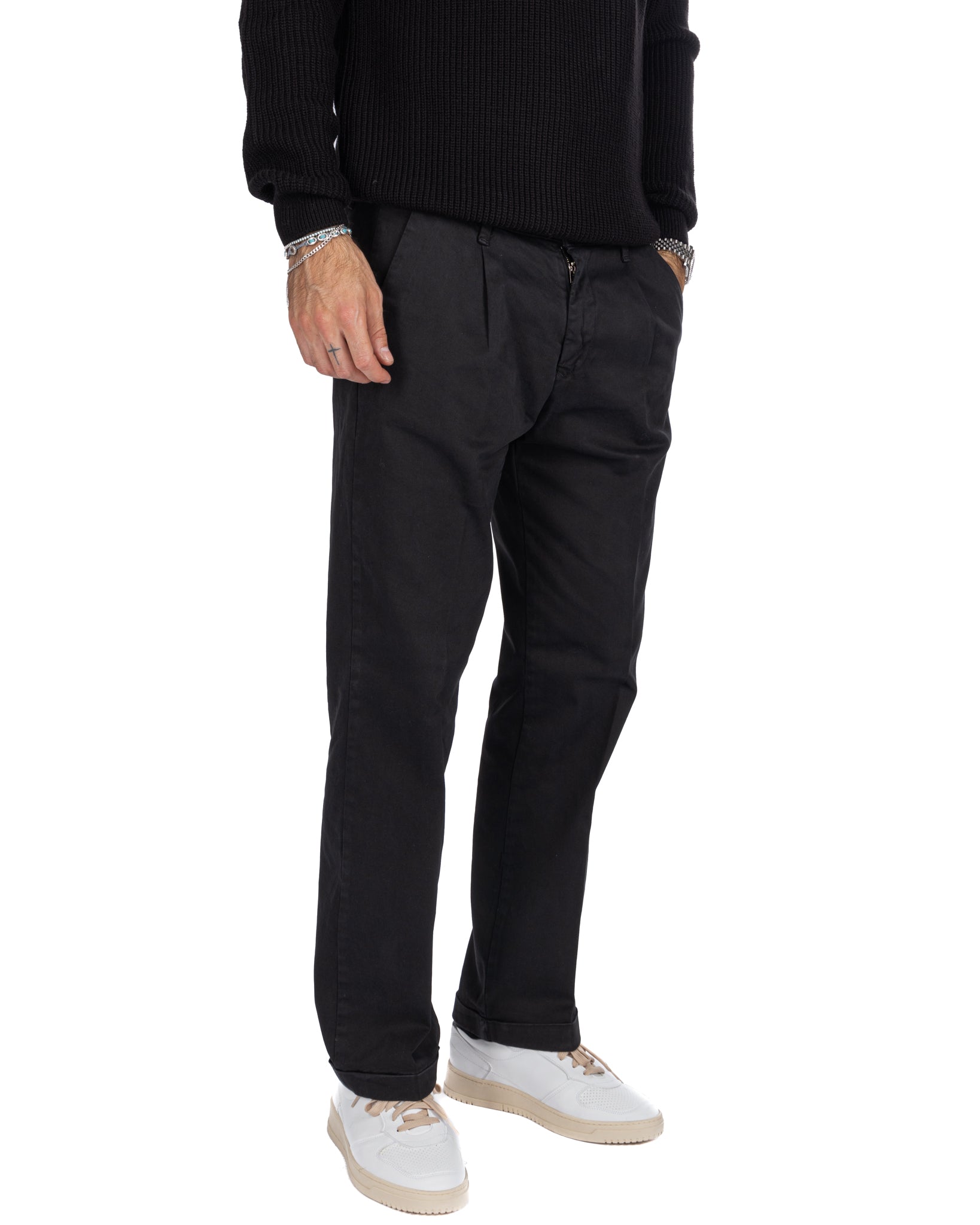 Sean - pantalone in cotone largo nero