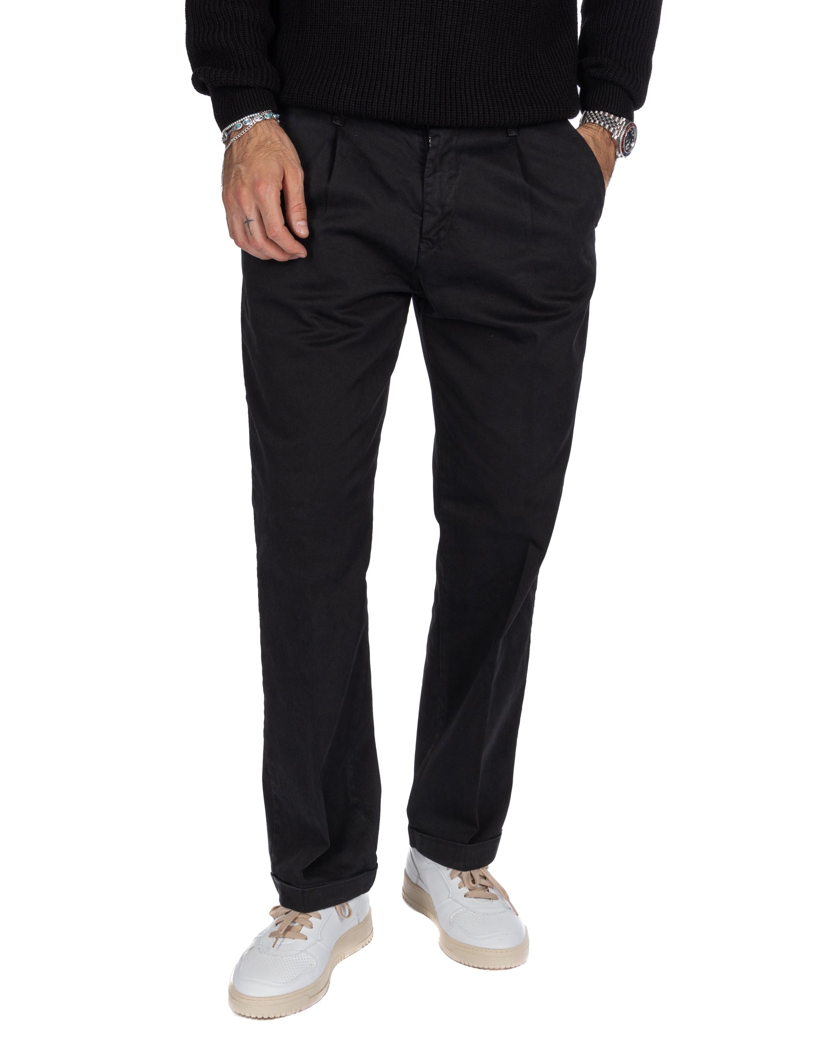 Sean - pantalone in cotone largo nero