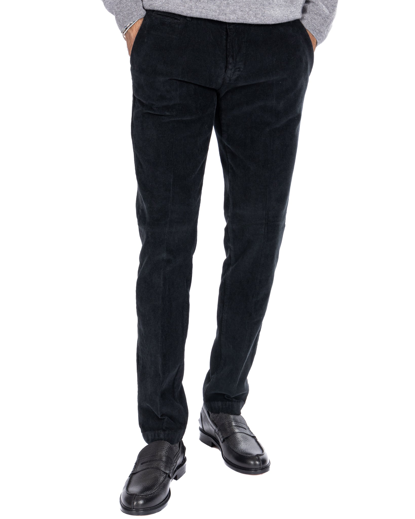 Amir - black thousand striped velvet trousers