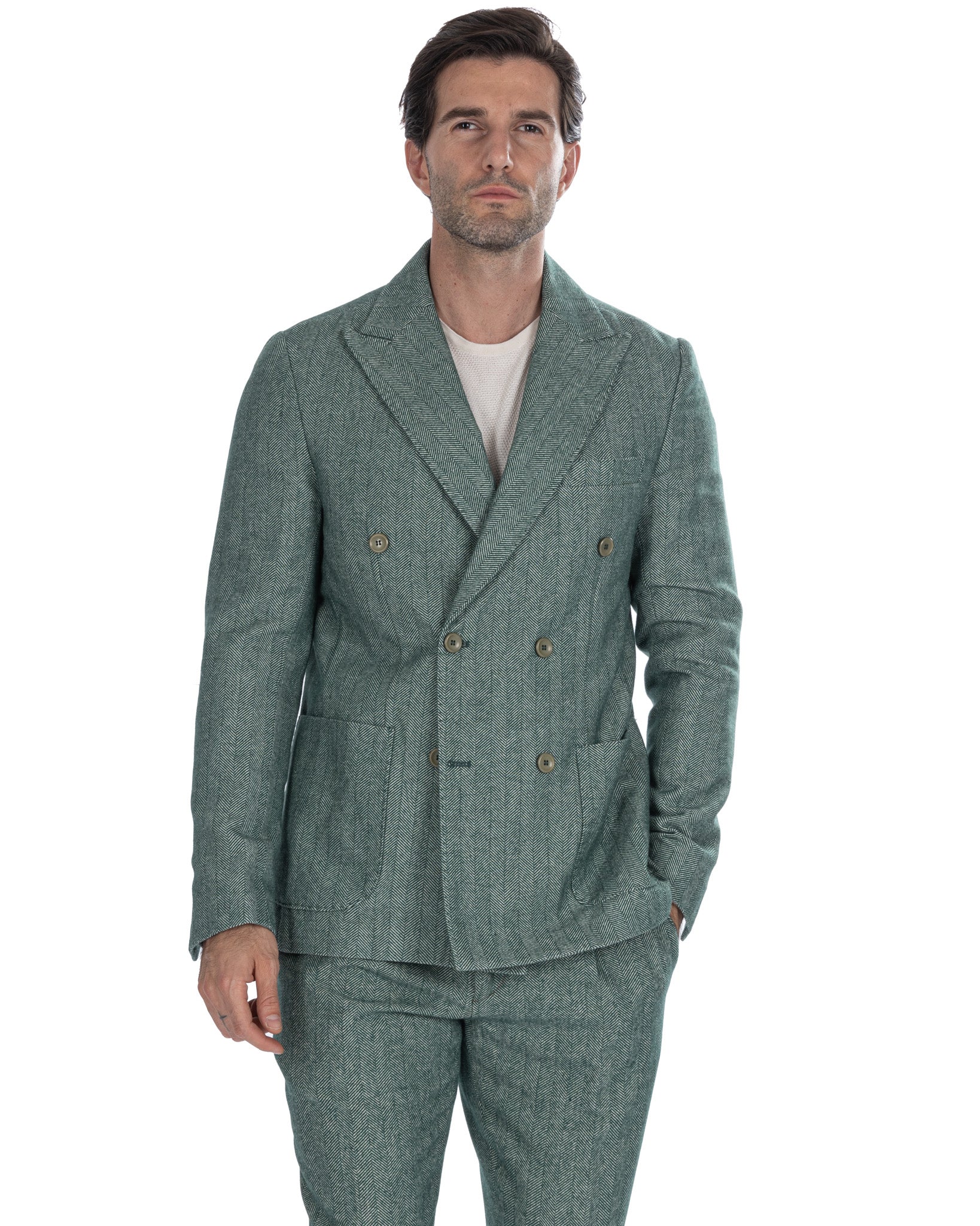 Thierry - green herringbone double-breasted jacket