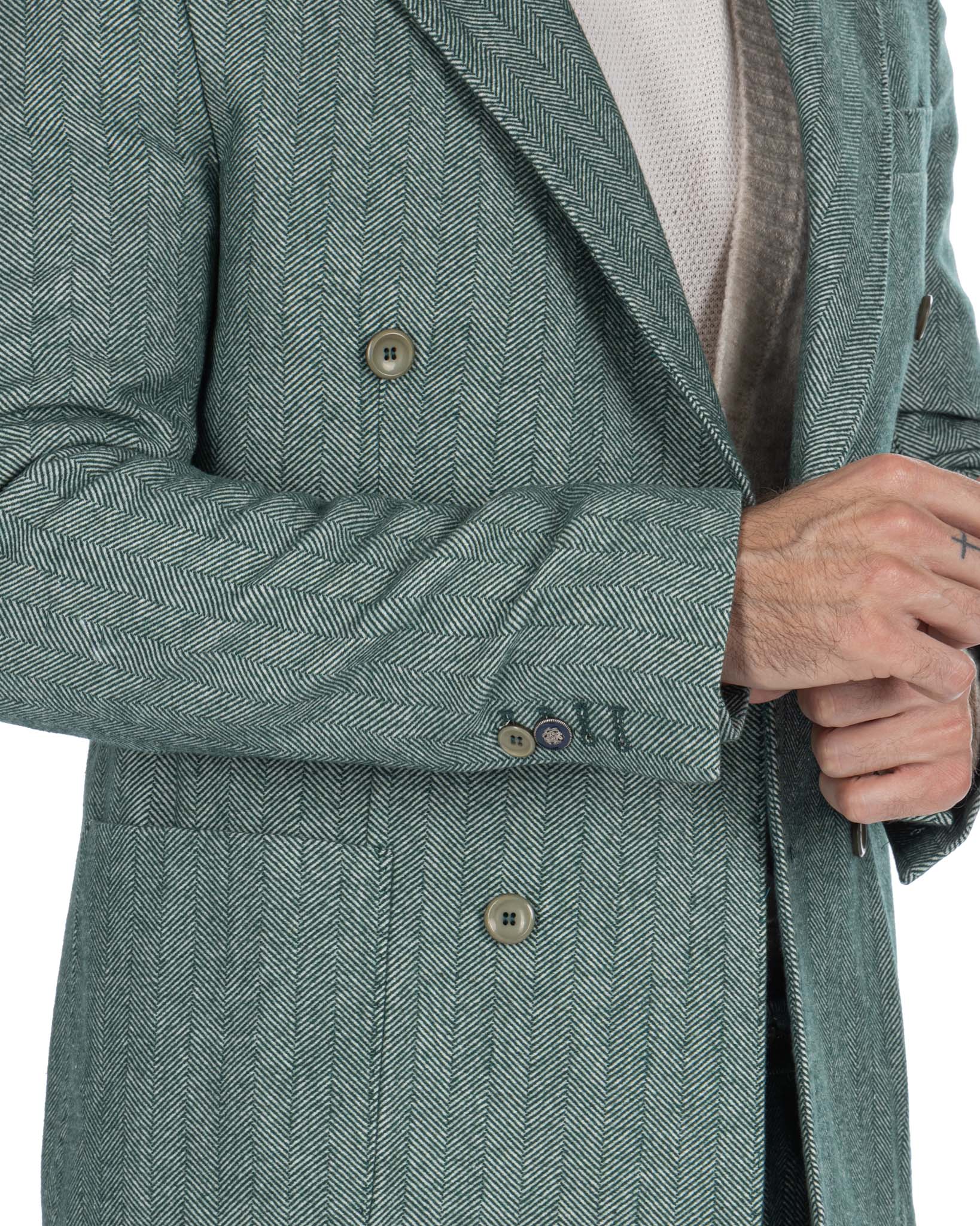 Thierry - green herringbone double-breasted jacket