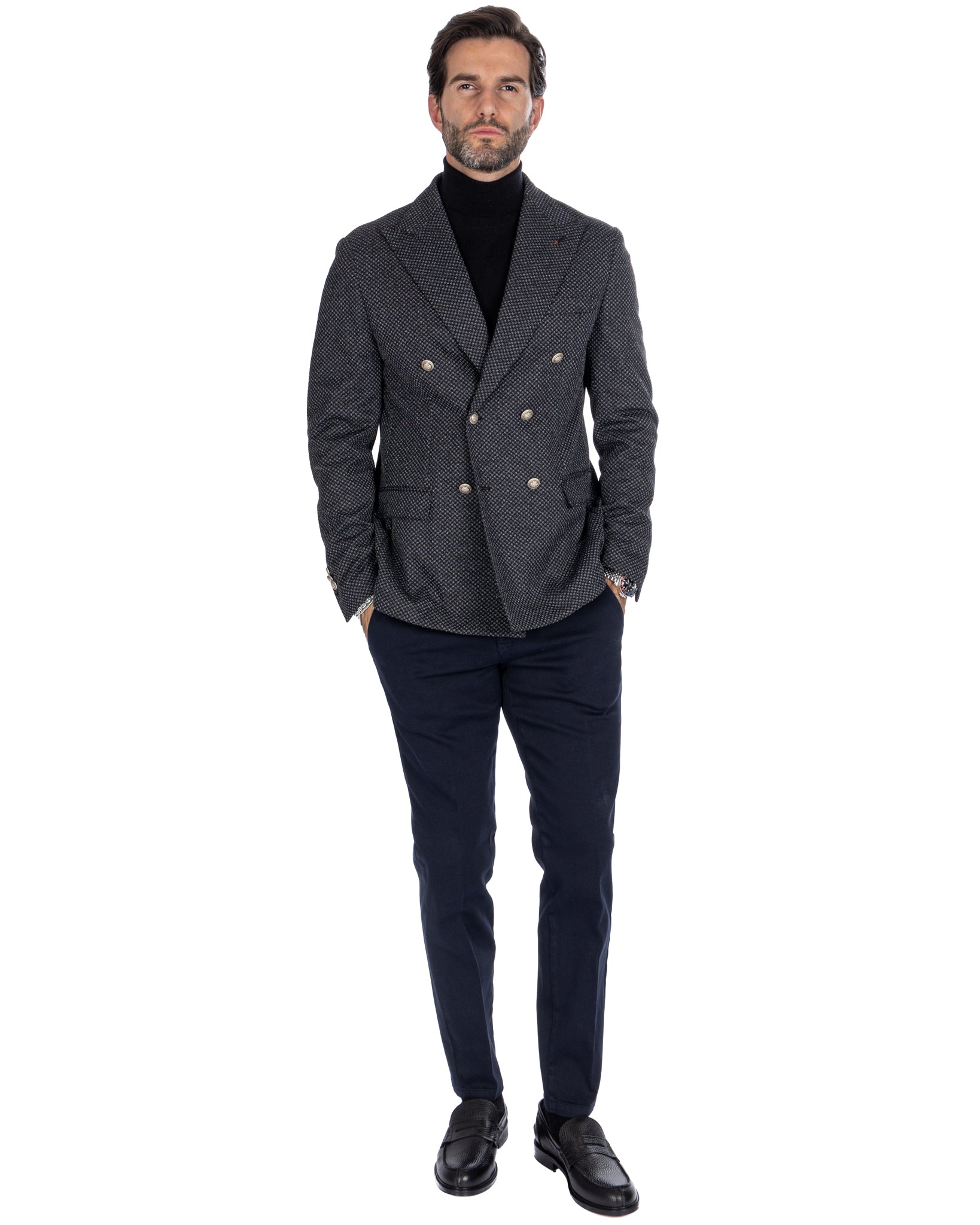 Theodore - black micro-patterned double-breasted jacket