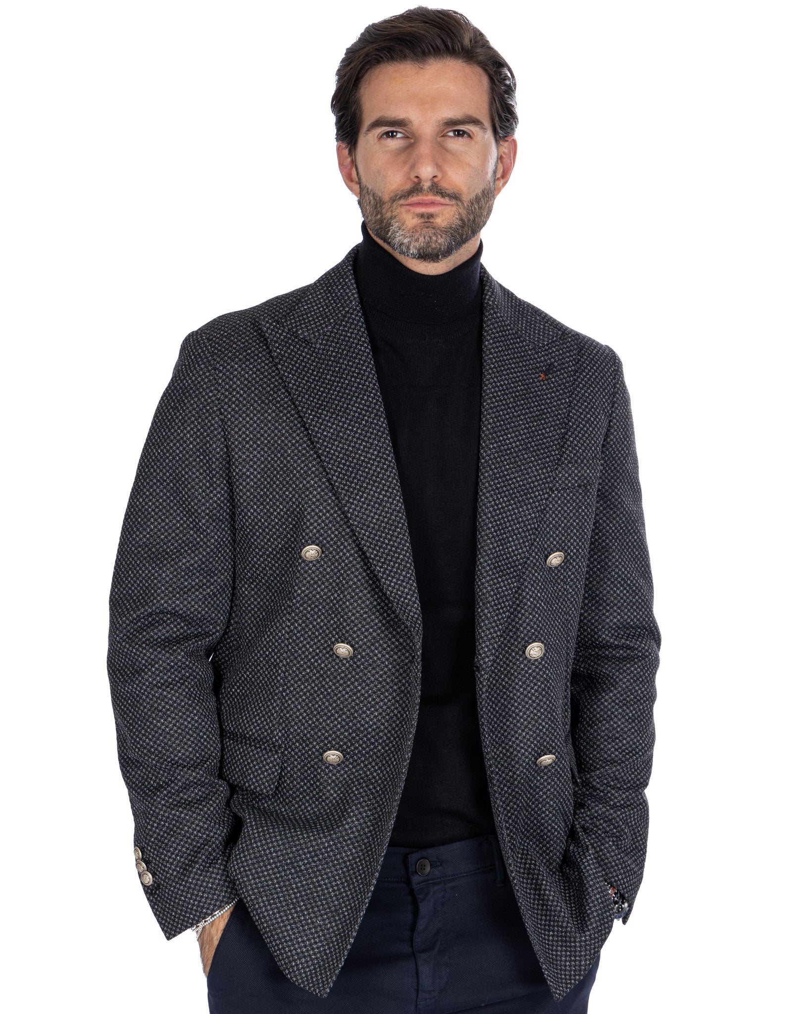 Theodore - black micro-patterned double-breasted jacket