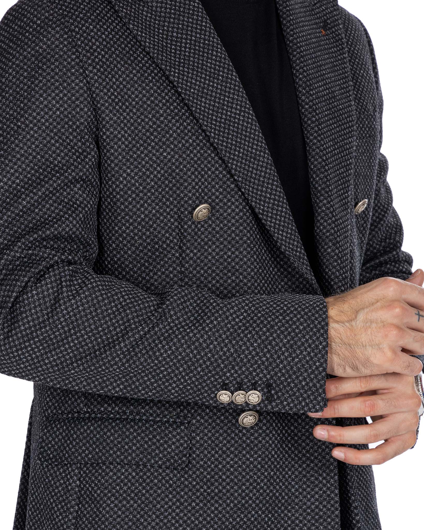 Theodore - black micro-patterned double-breasted jacket