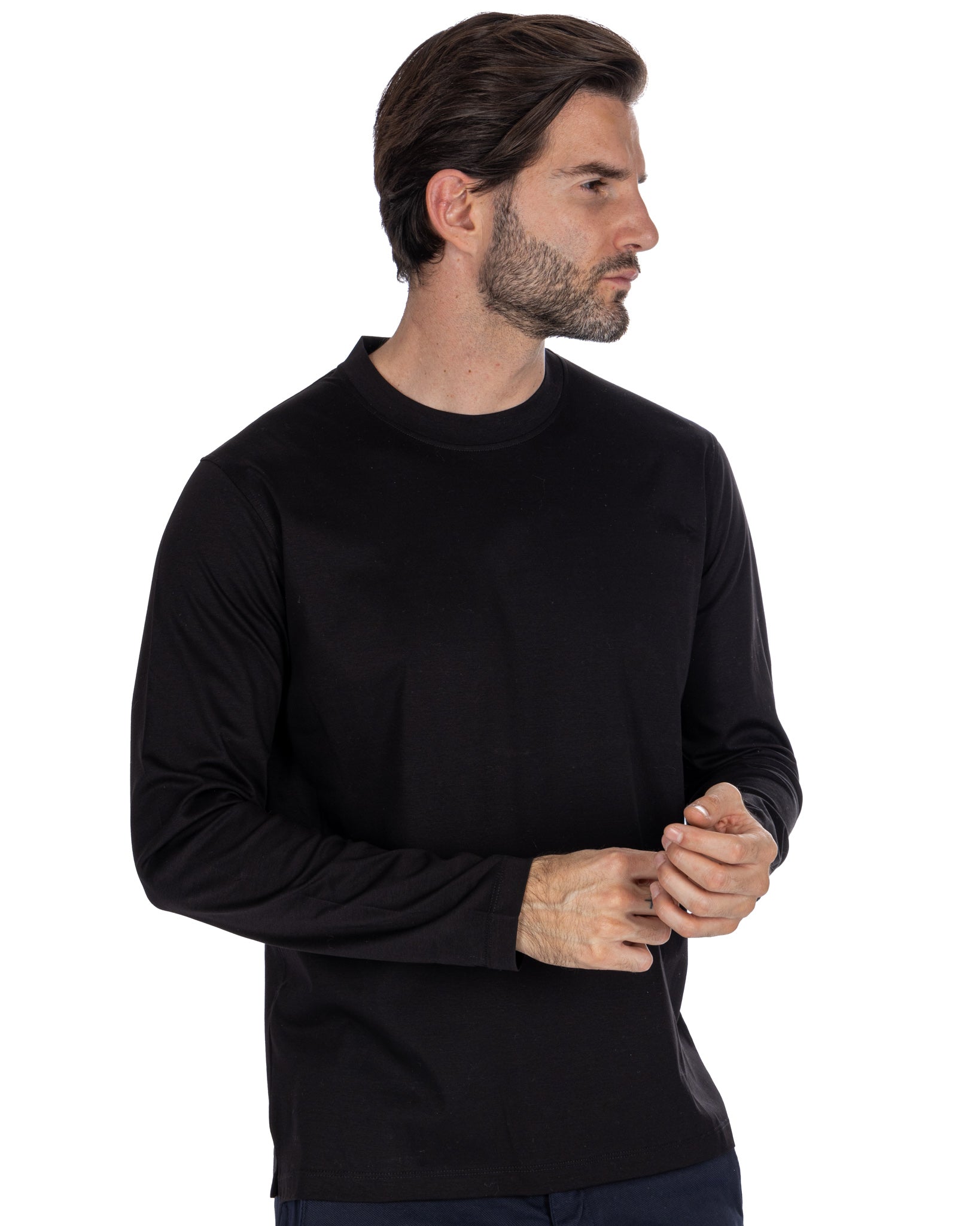 Nimega - t-shirt manica lunga nera in cotone