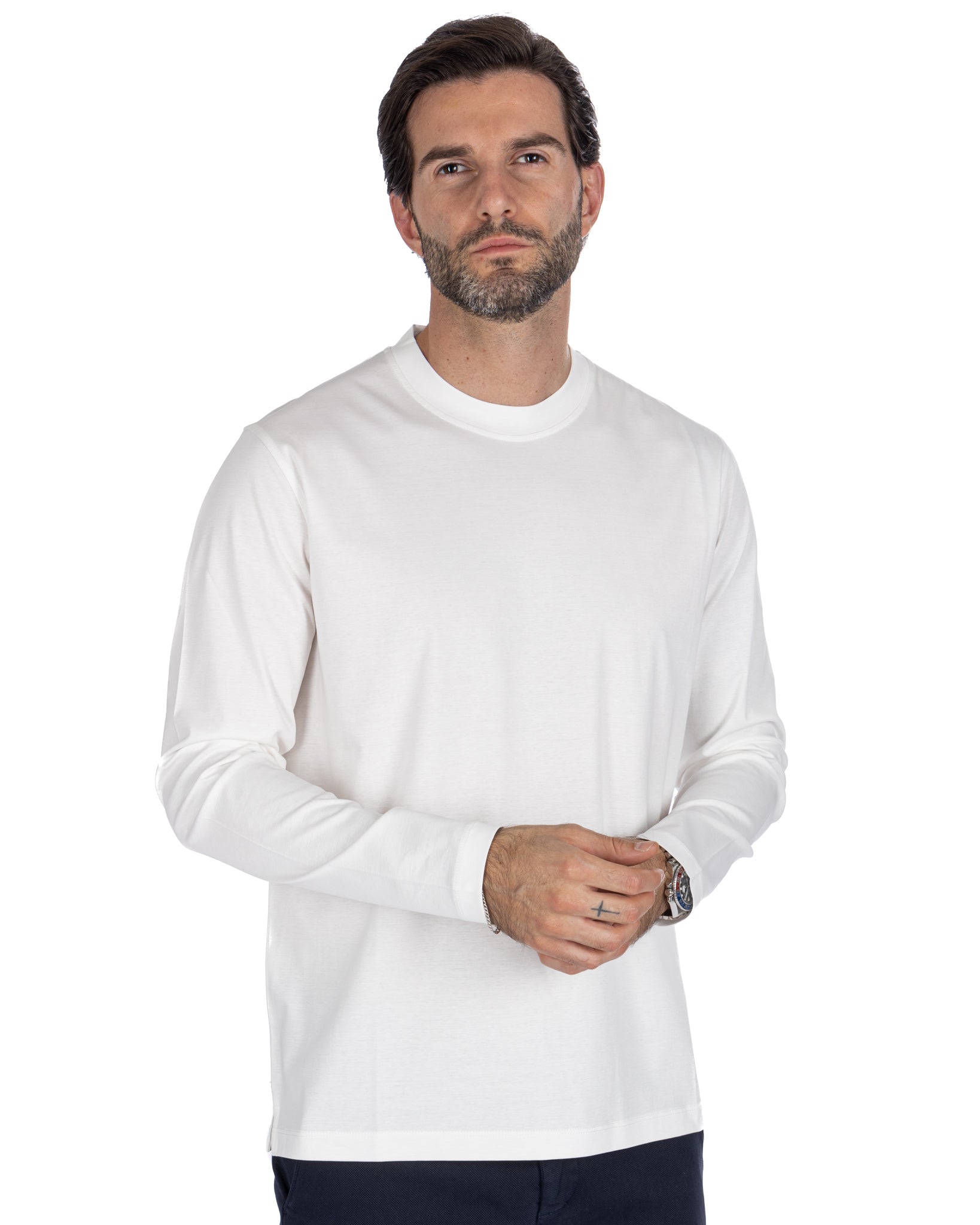 Nimega - t-shirt manica lunga bianca in cotone