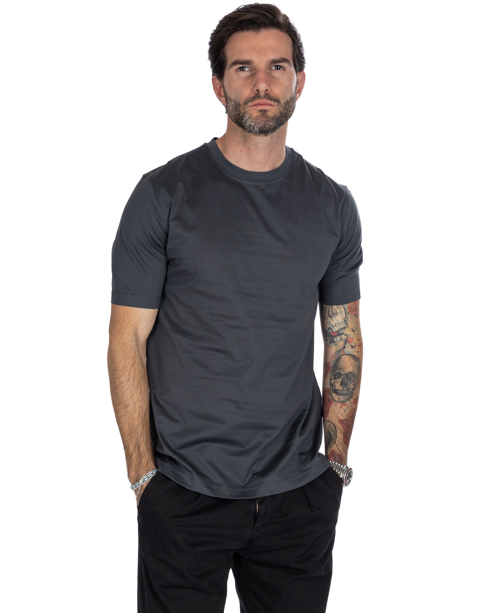 Stirling - charcoal t-shirt in lisle thread