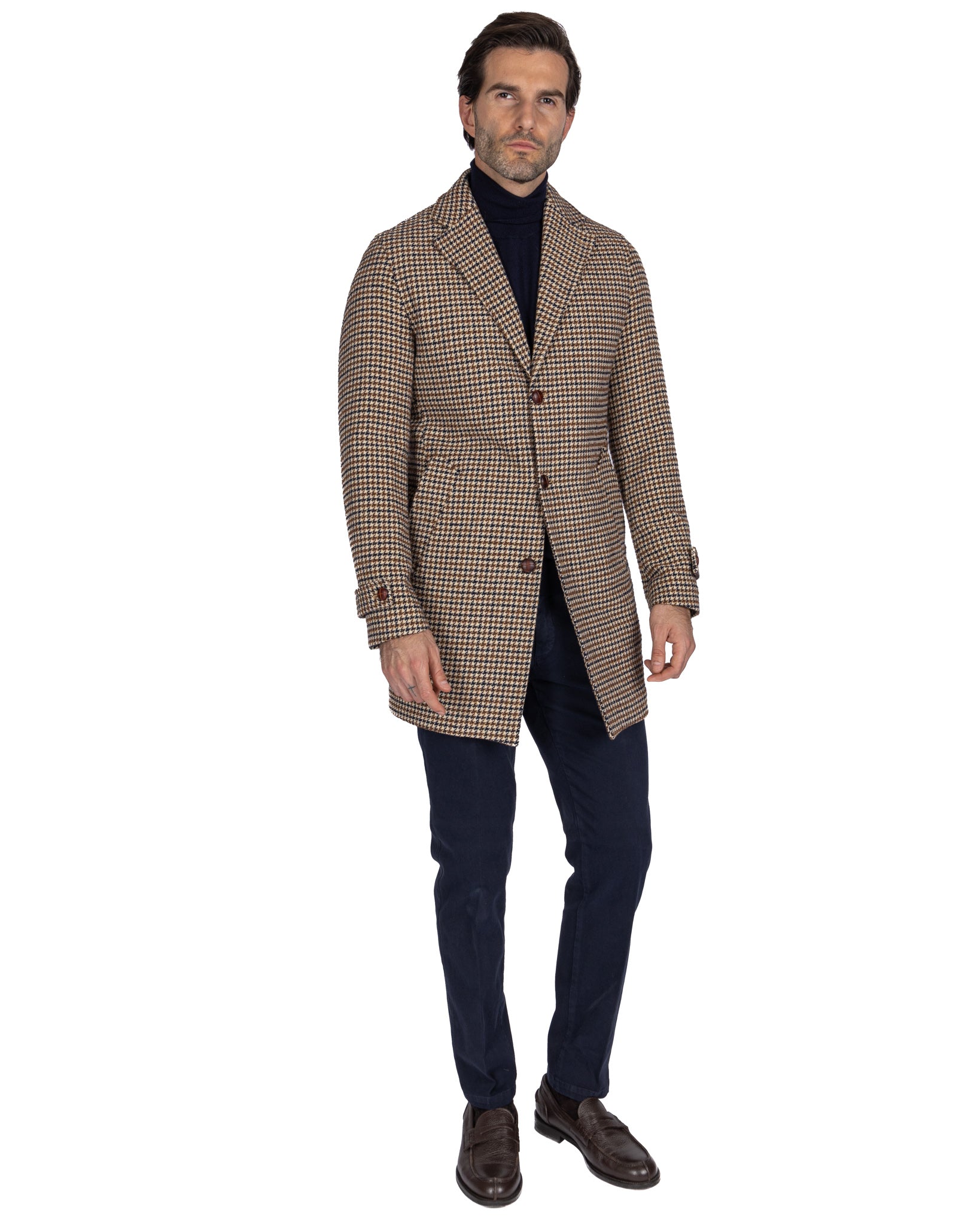 Alexandre - mustard houndstooth single breasted coat