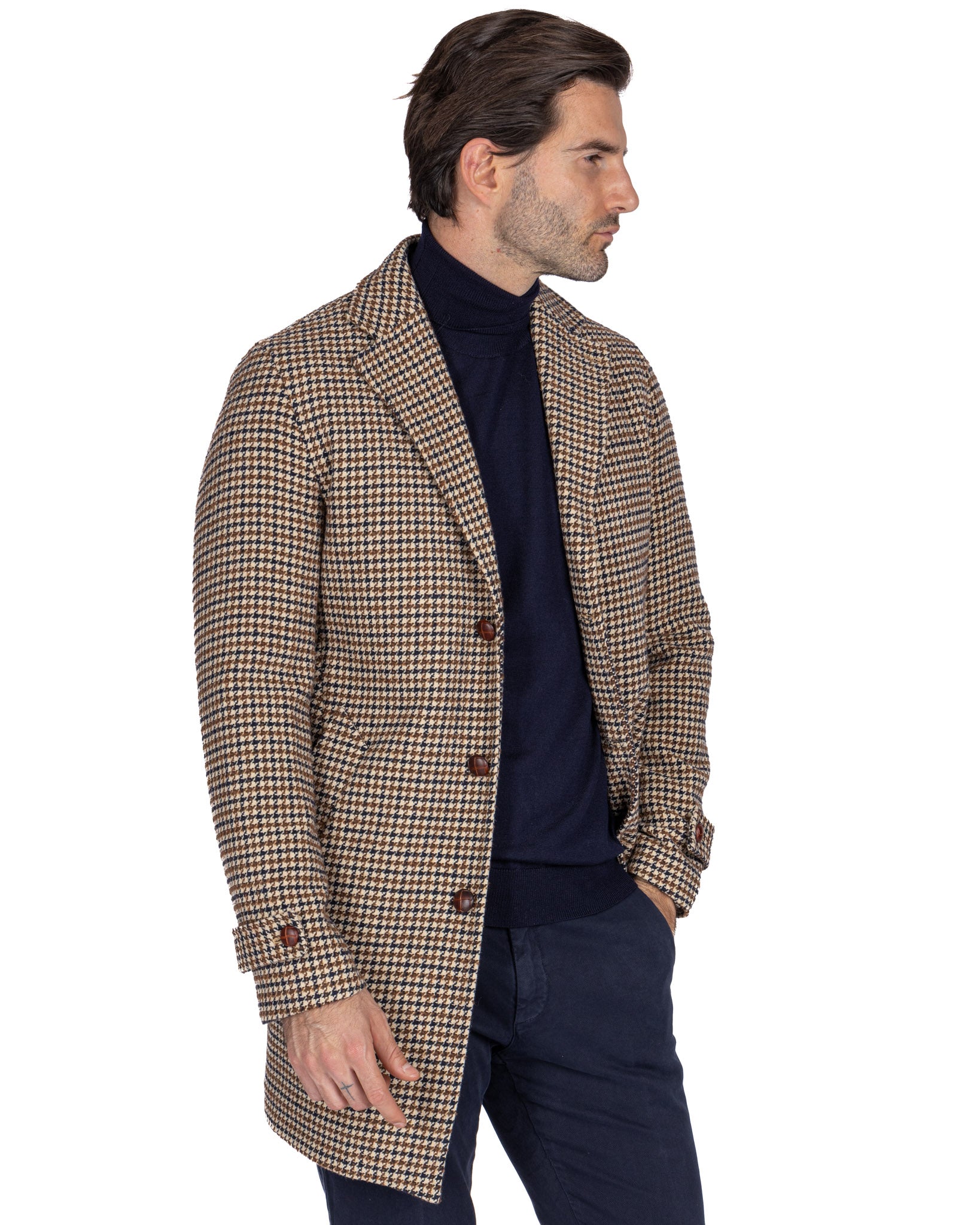 Alexandre - mustard houndstooth single breasted coat