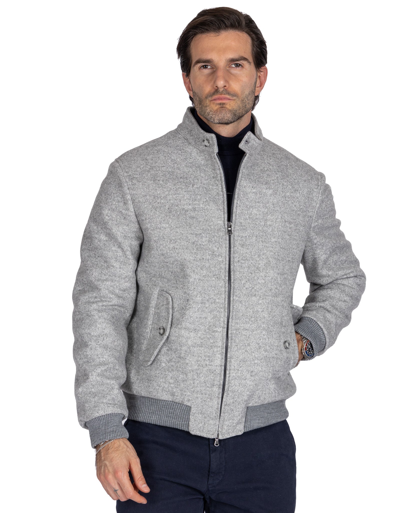 Ivo - bomber avec zip en tissu gris