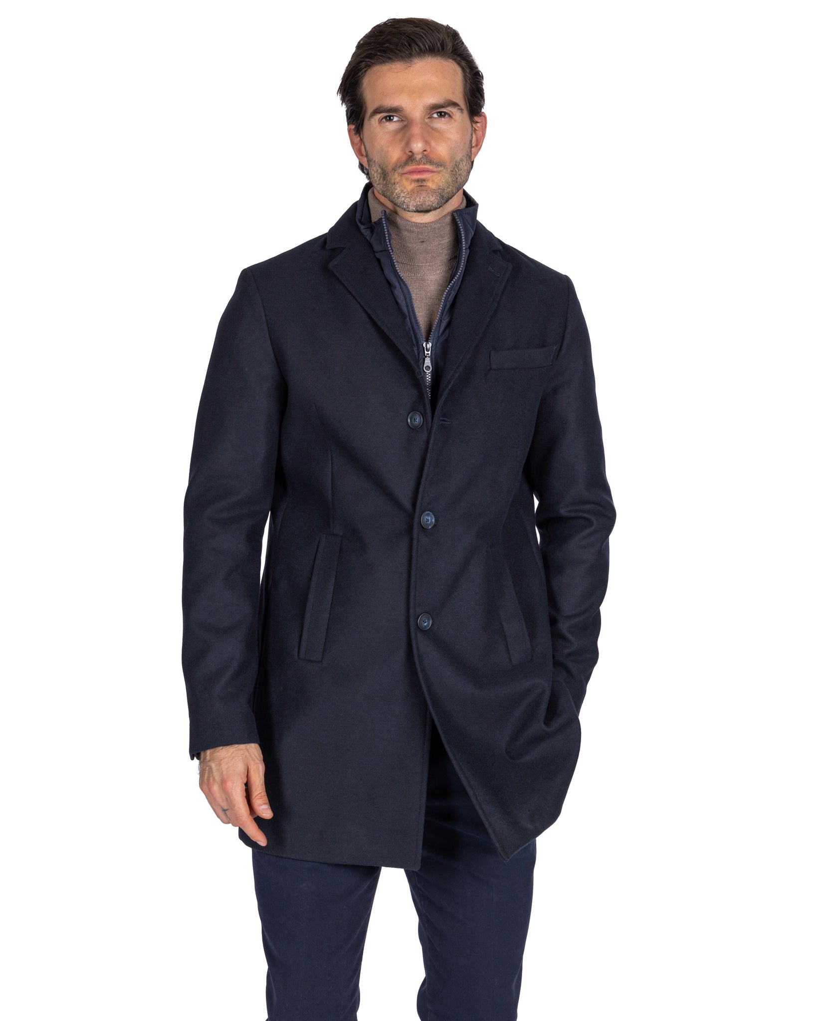 Silvain - manteau droit avec plastron bleu