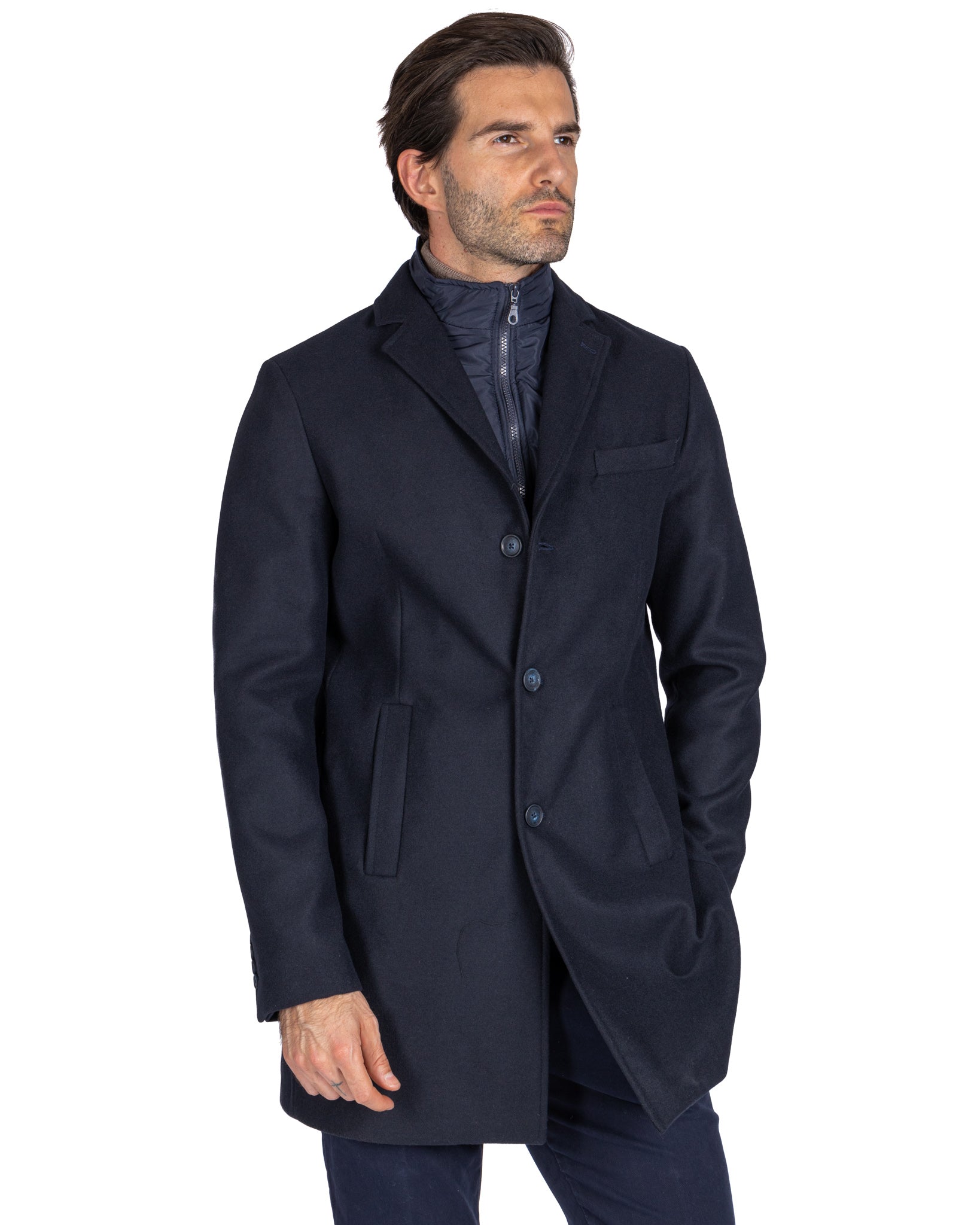 Silvain - cappotto monopetto con pettorina blu