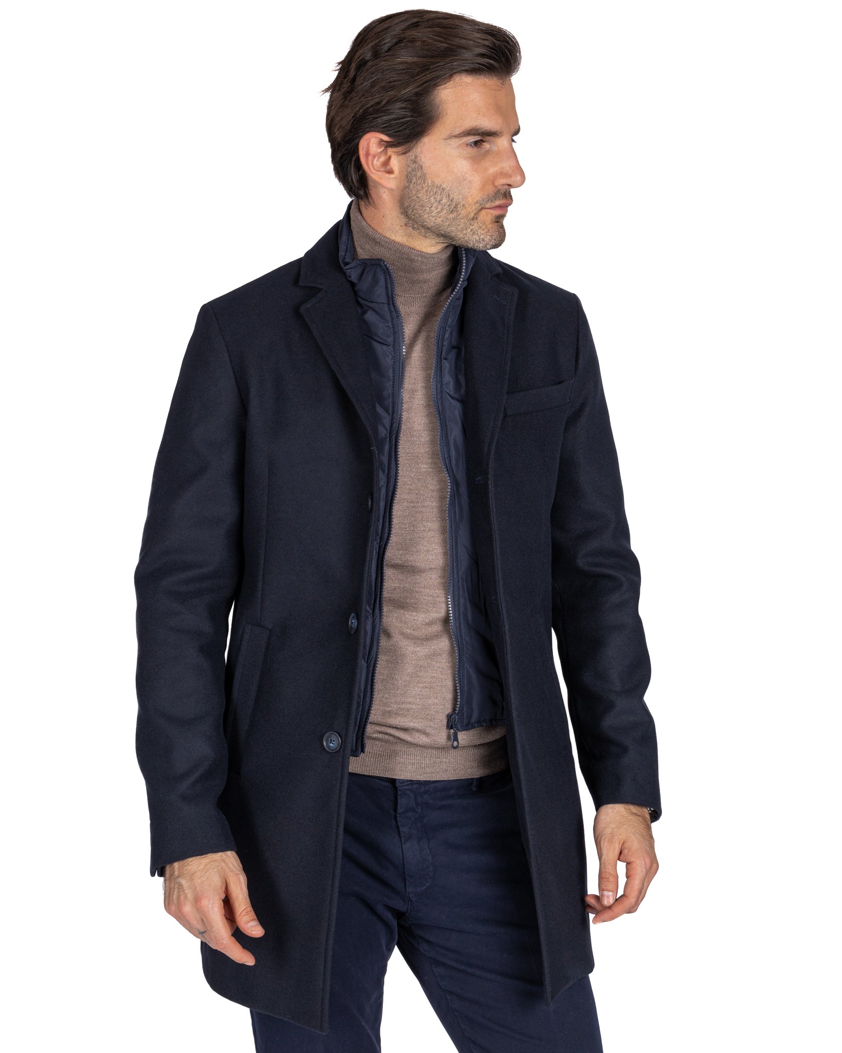 Silvain - manteau droit avec plastron bleu