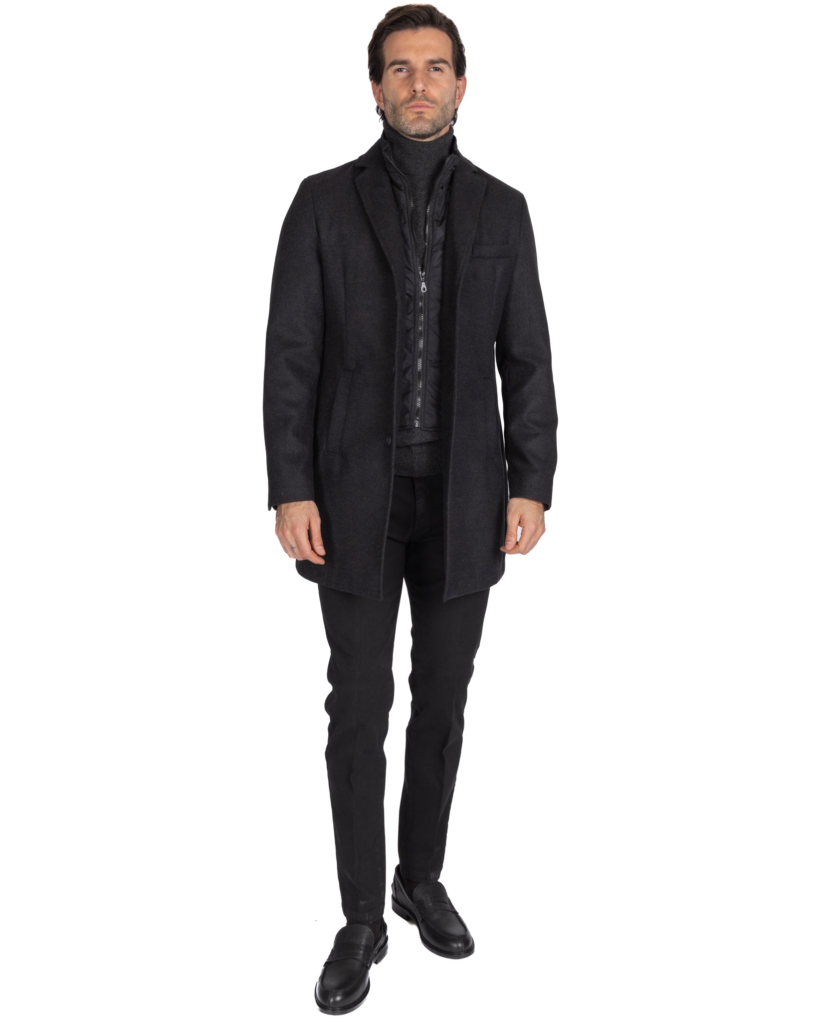 Silvain - manteau droit avec plastron anthracite