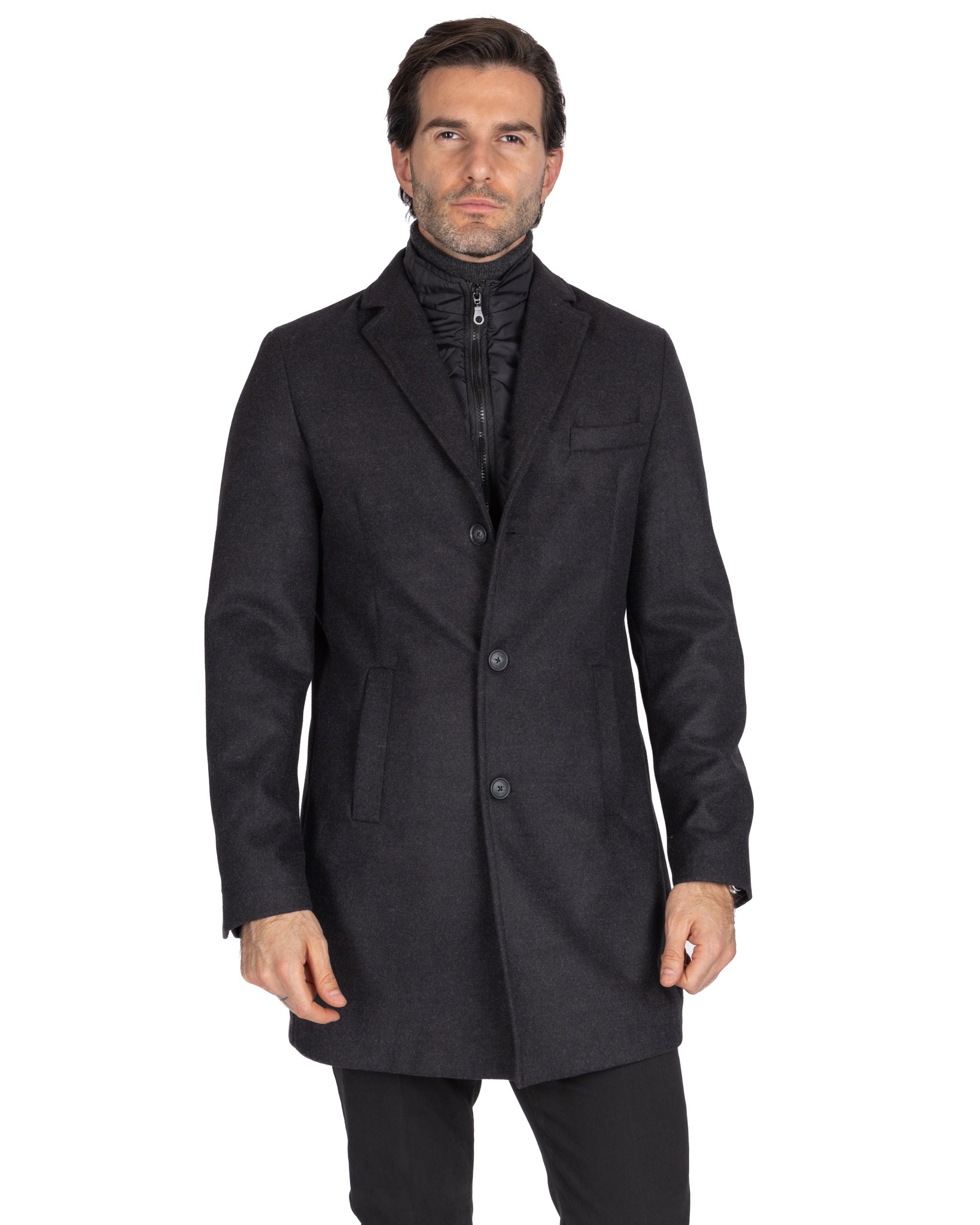 Silvain - cappotto monopetto con pettorina antracite