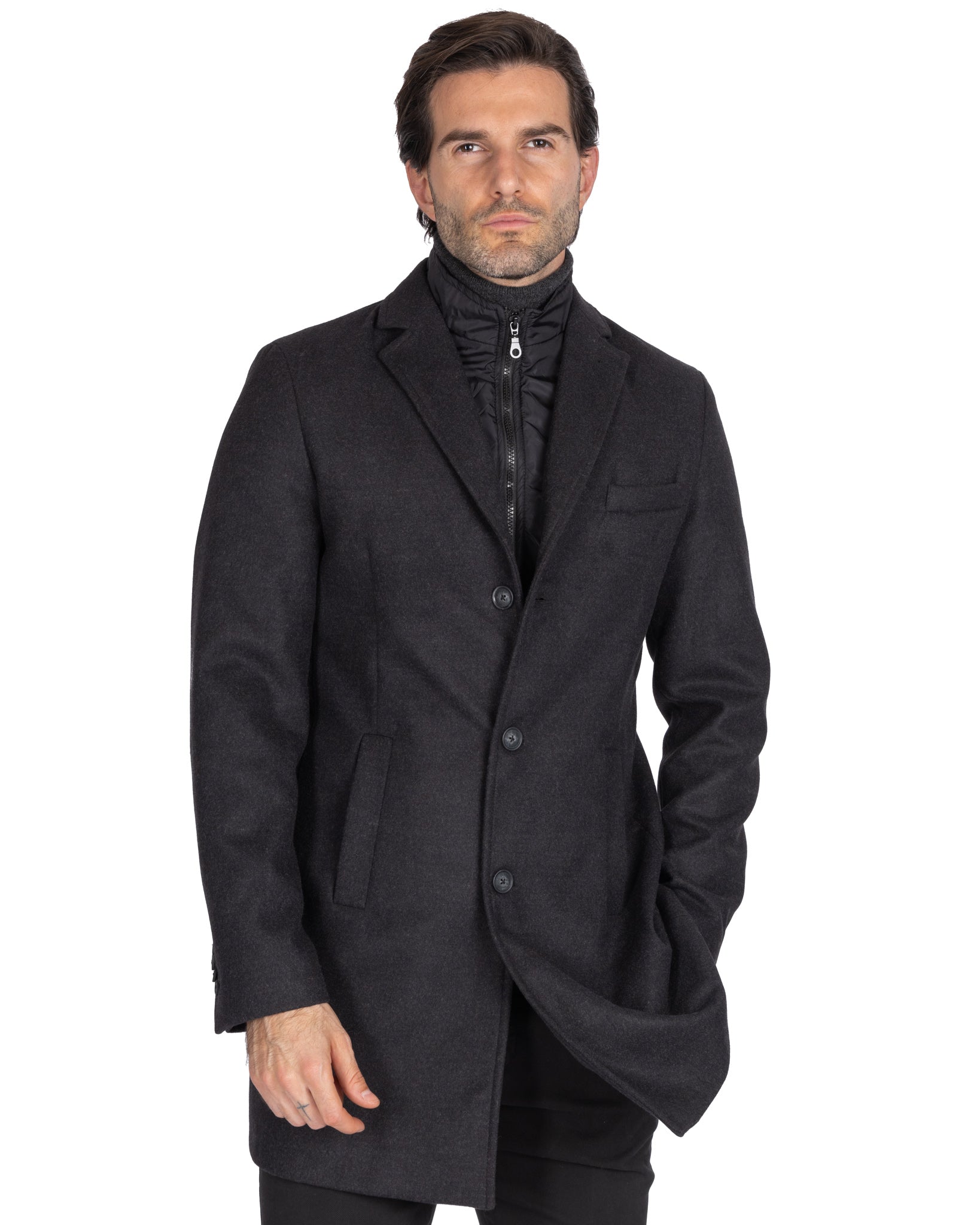 Silvain - cappotto monopetto con pettorina antracite