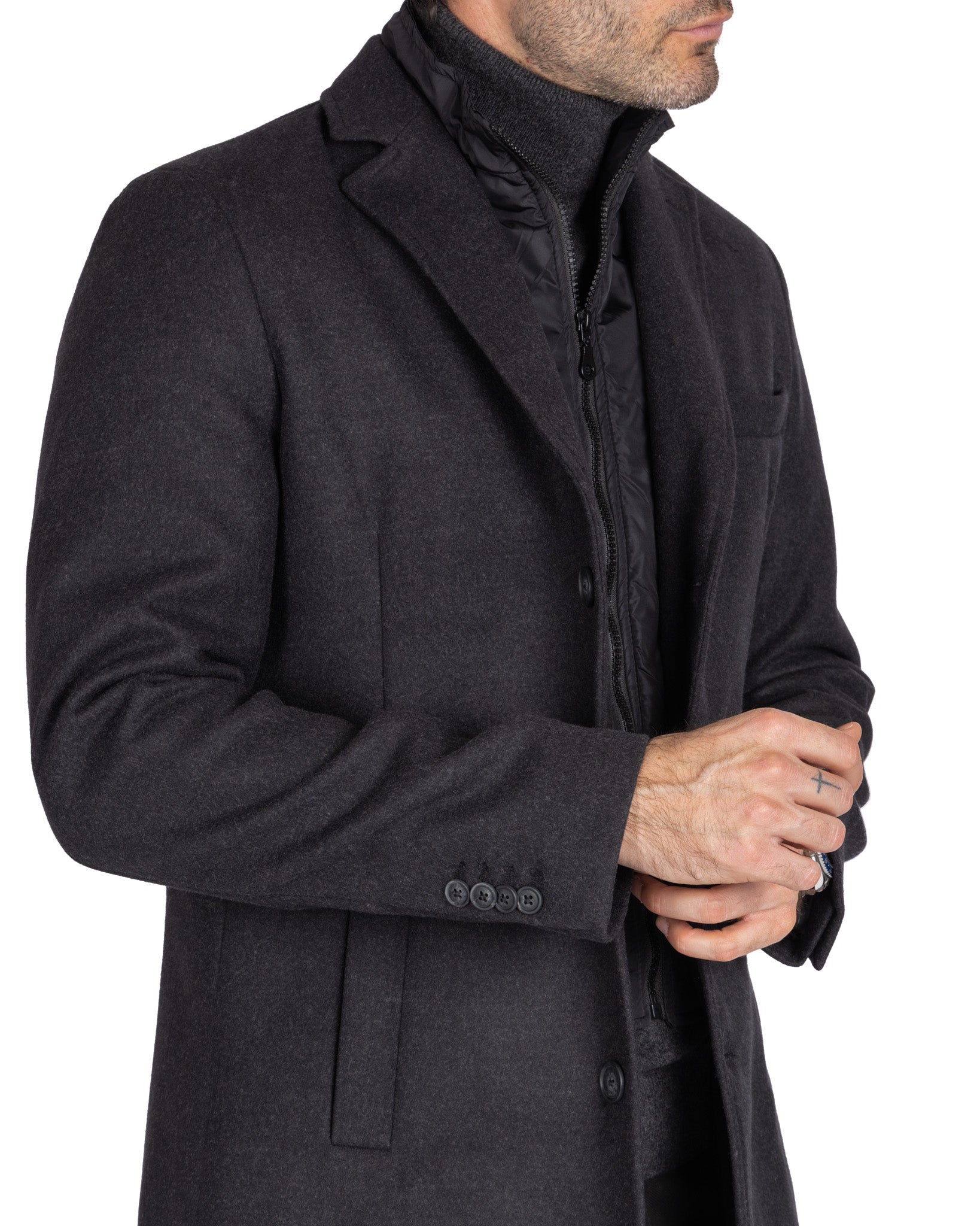 Silvain - cappotto monopetto con pettorina antracite