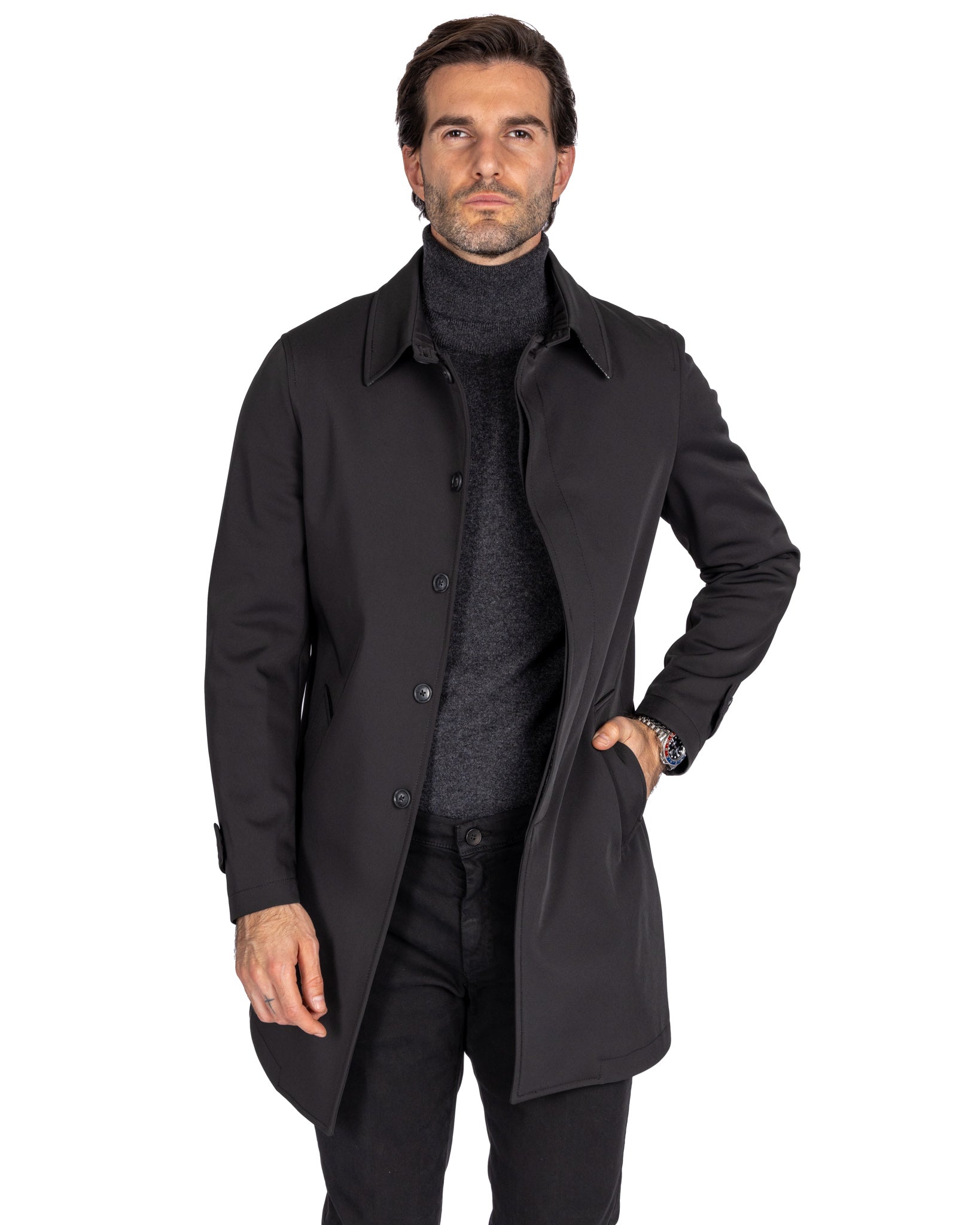 Tyler - black technical trench coat