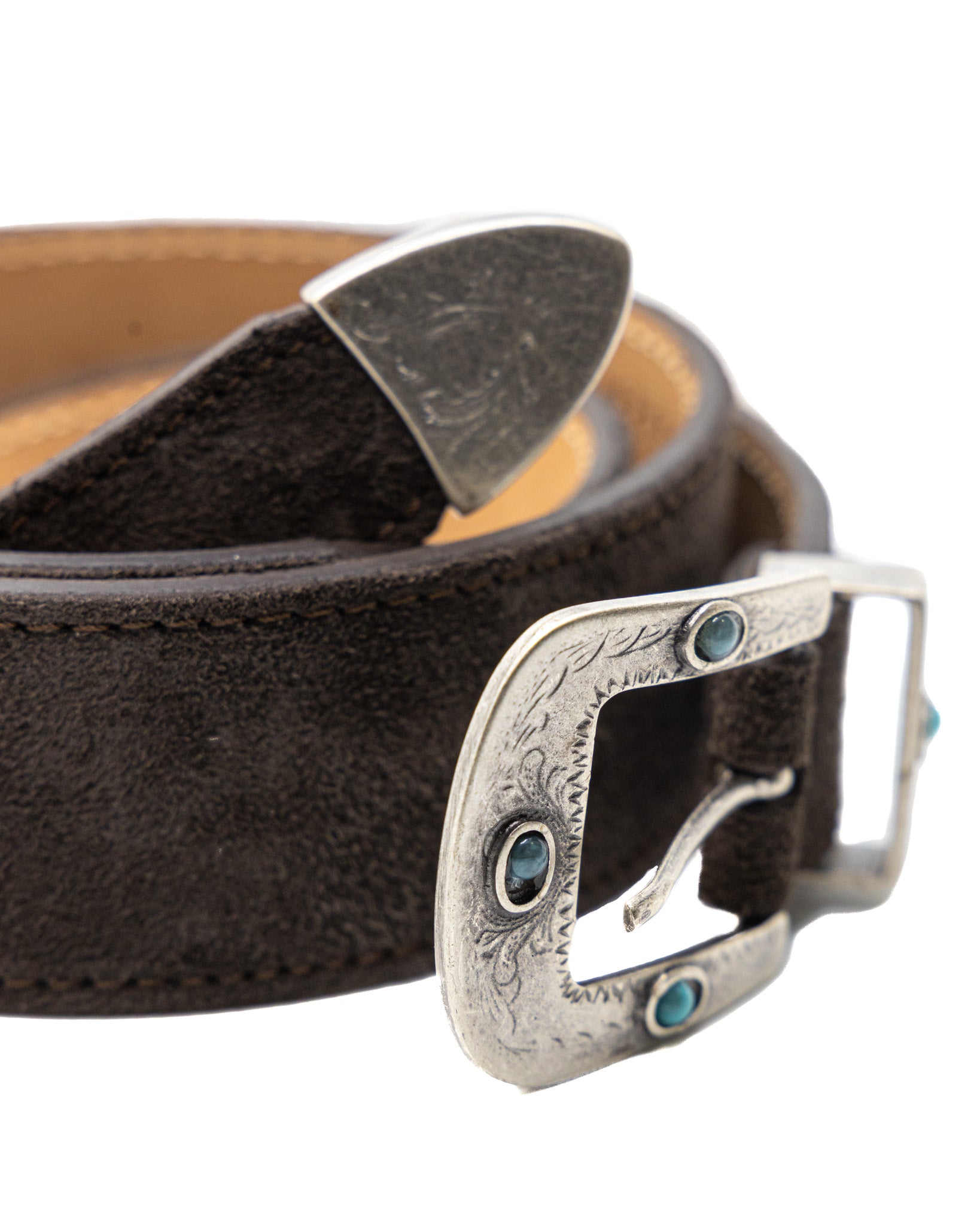 Quirico - dark brown jewel belt in suede