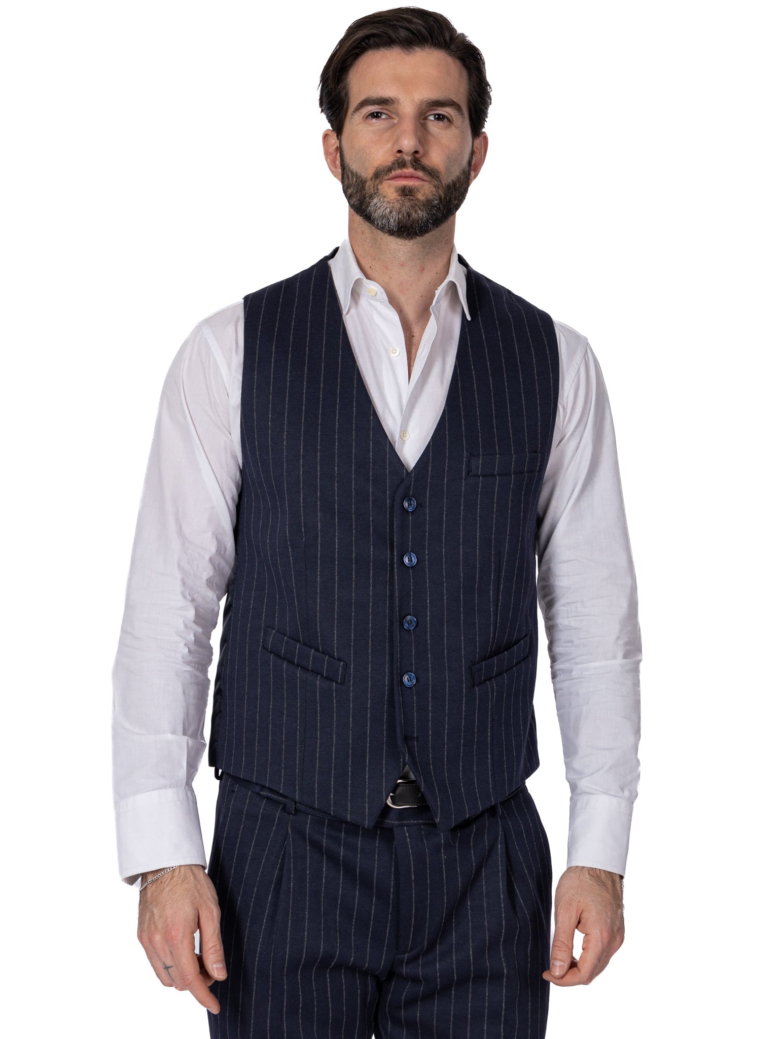 Renon - gilet monopetto gessato blu