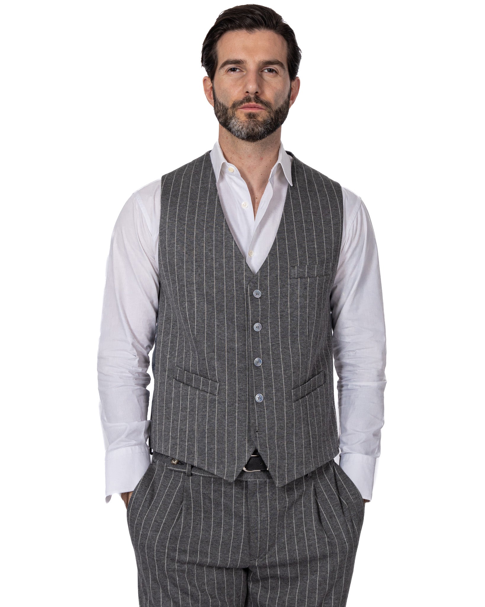 Renon - gilet monopetto gessato grigio