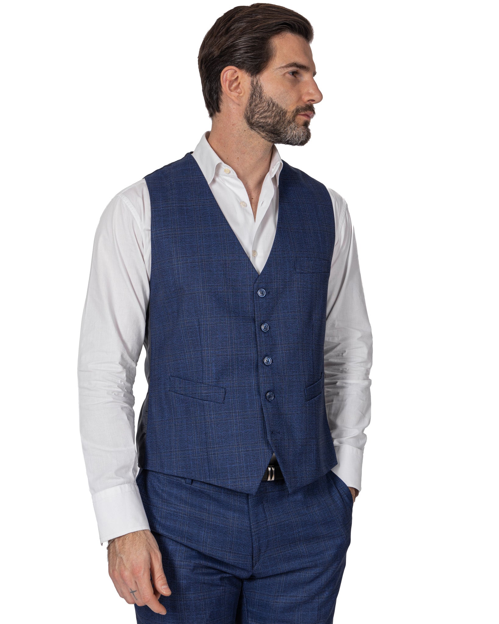 Senales - gilet monopetto quadro blu