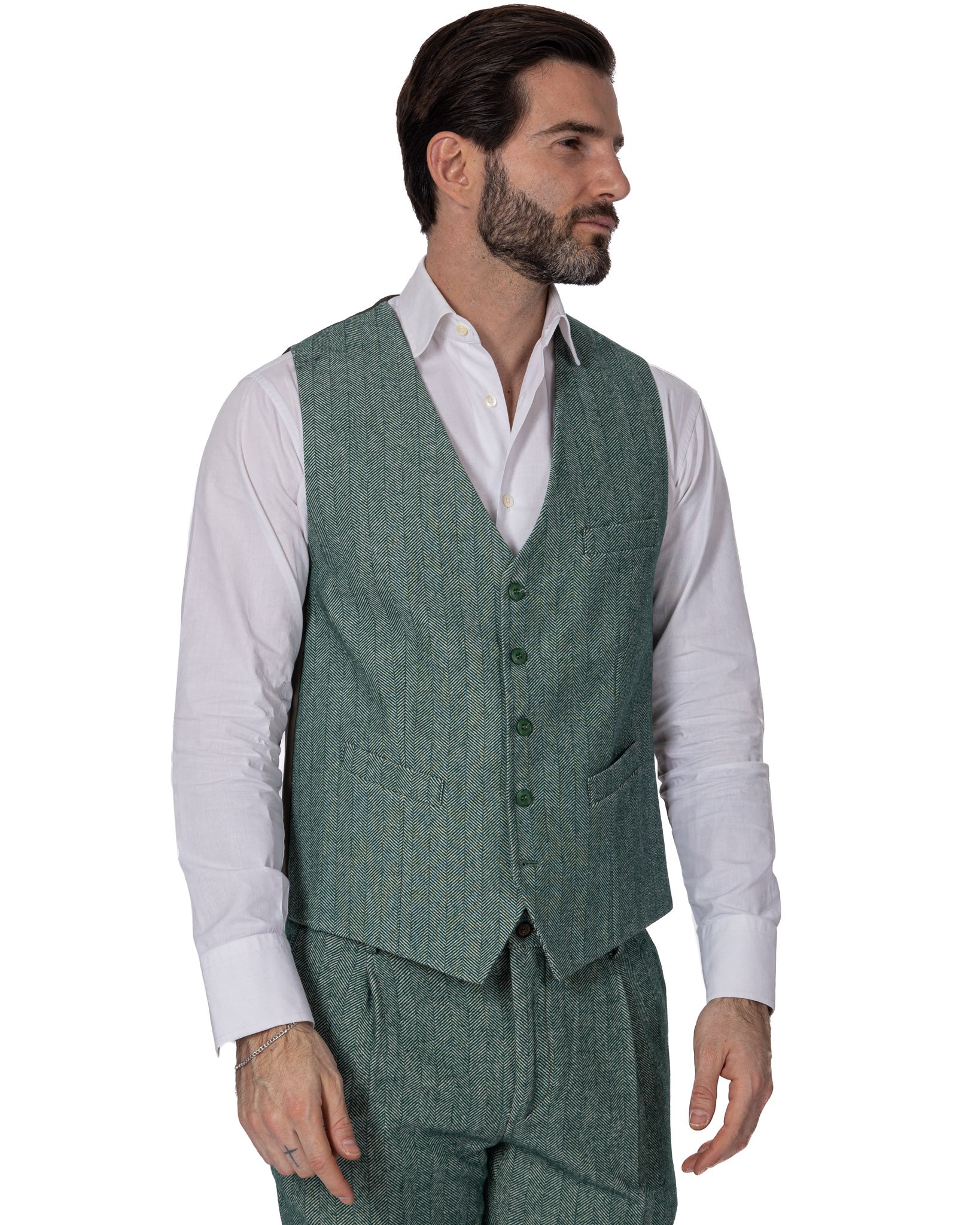 Laives - green herringbone single-breasted waistcoat