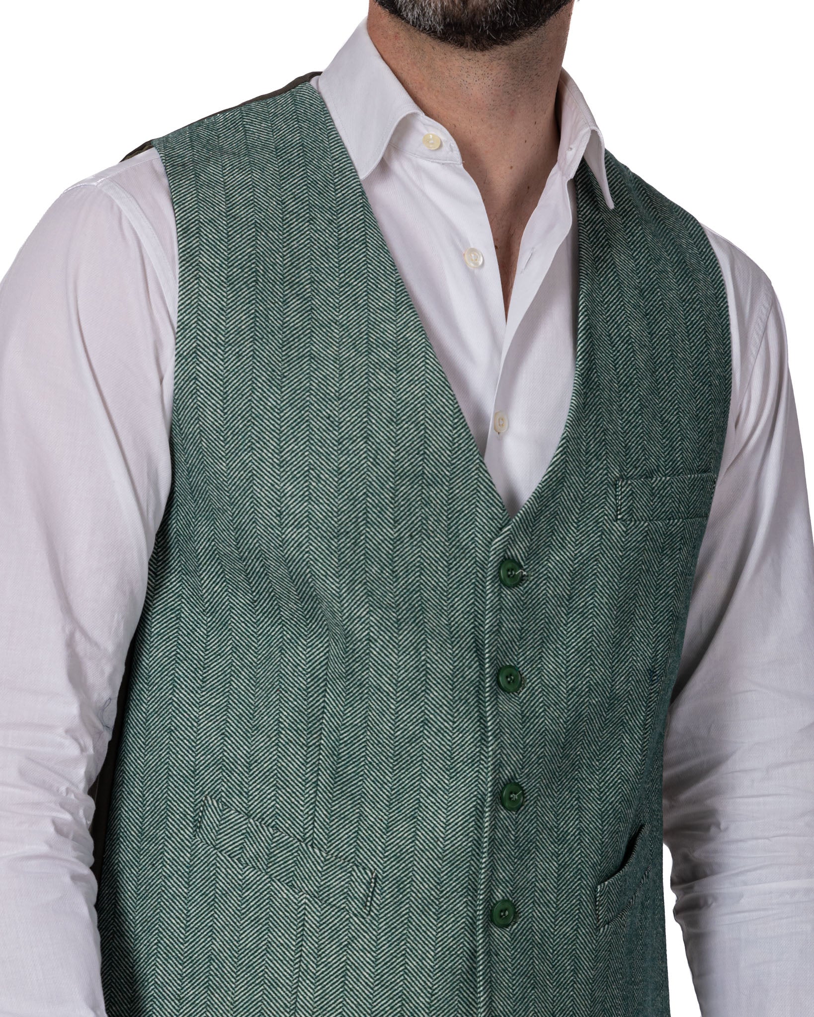 Laives - green herringbone single-breasted waistcoat