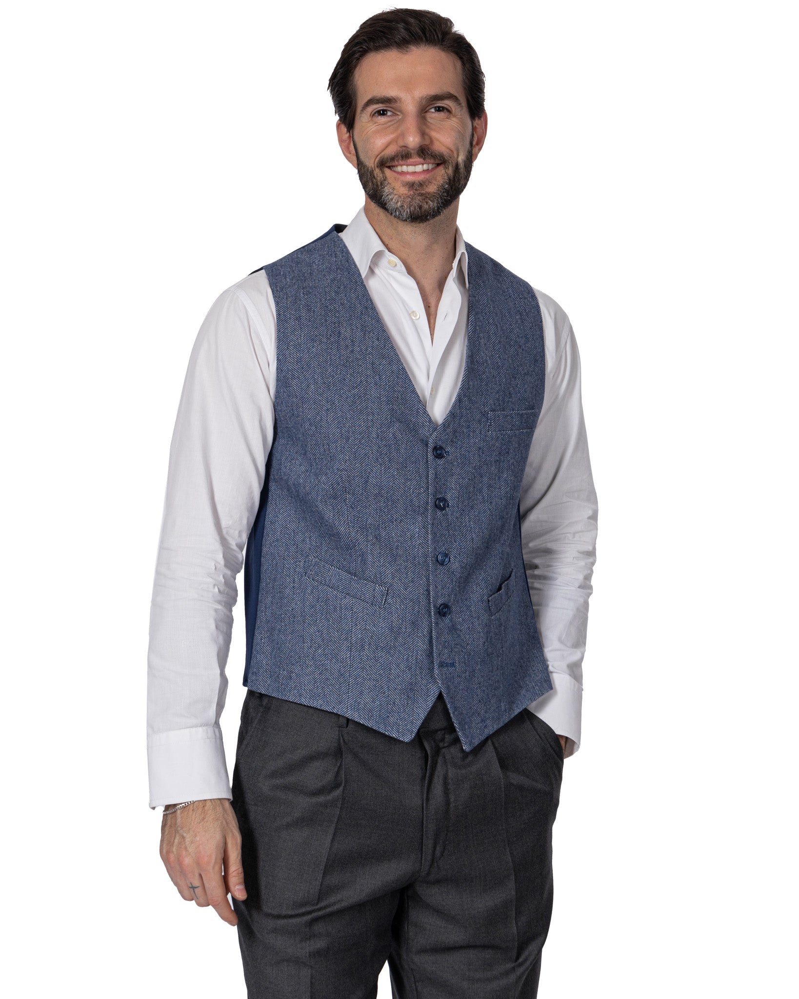 Laives - blue herringbone single-breasted waistcoat