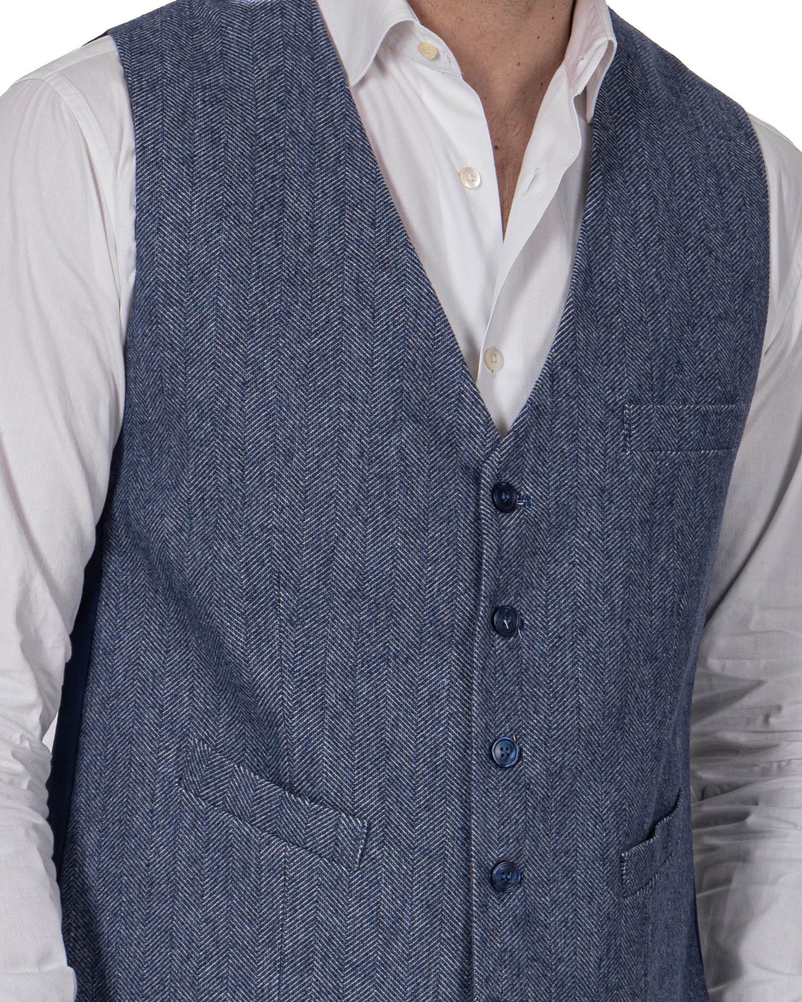 Laives - blue herringbone single-breasted waistcoat