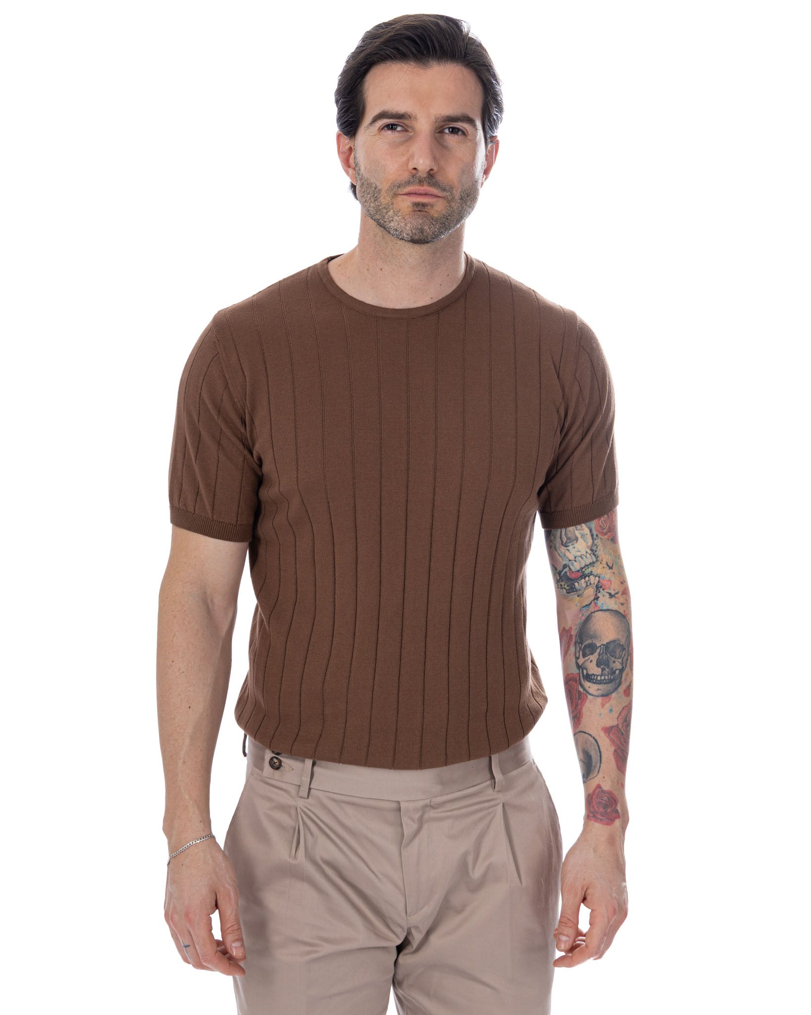 Adriano - t-shirt a coste in maglia moro