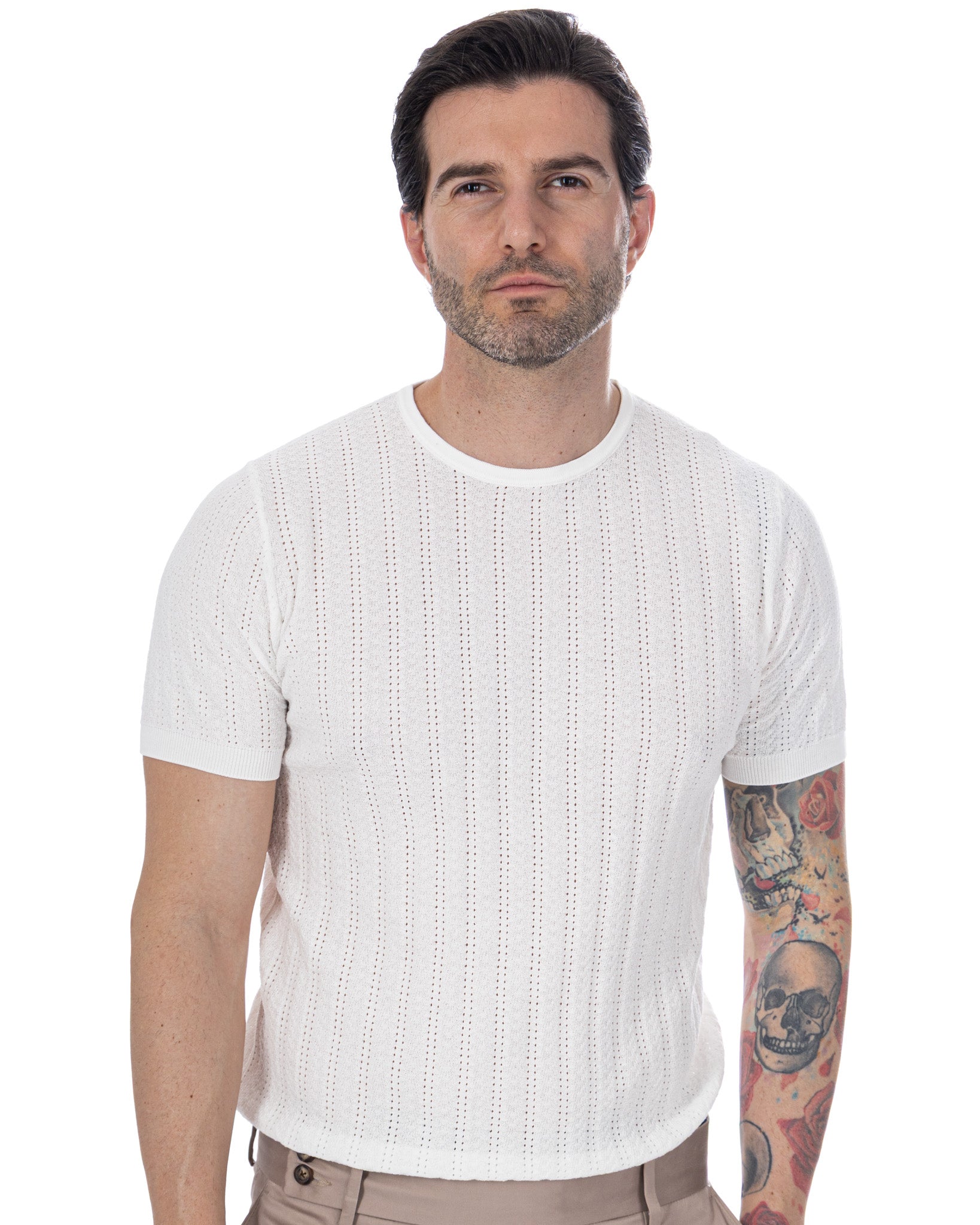 Nick - t-shirt a maglia traforata bianca