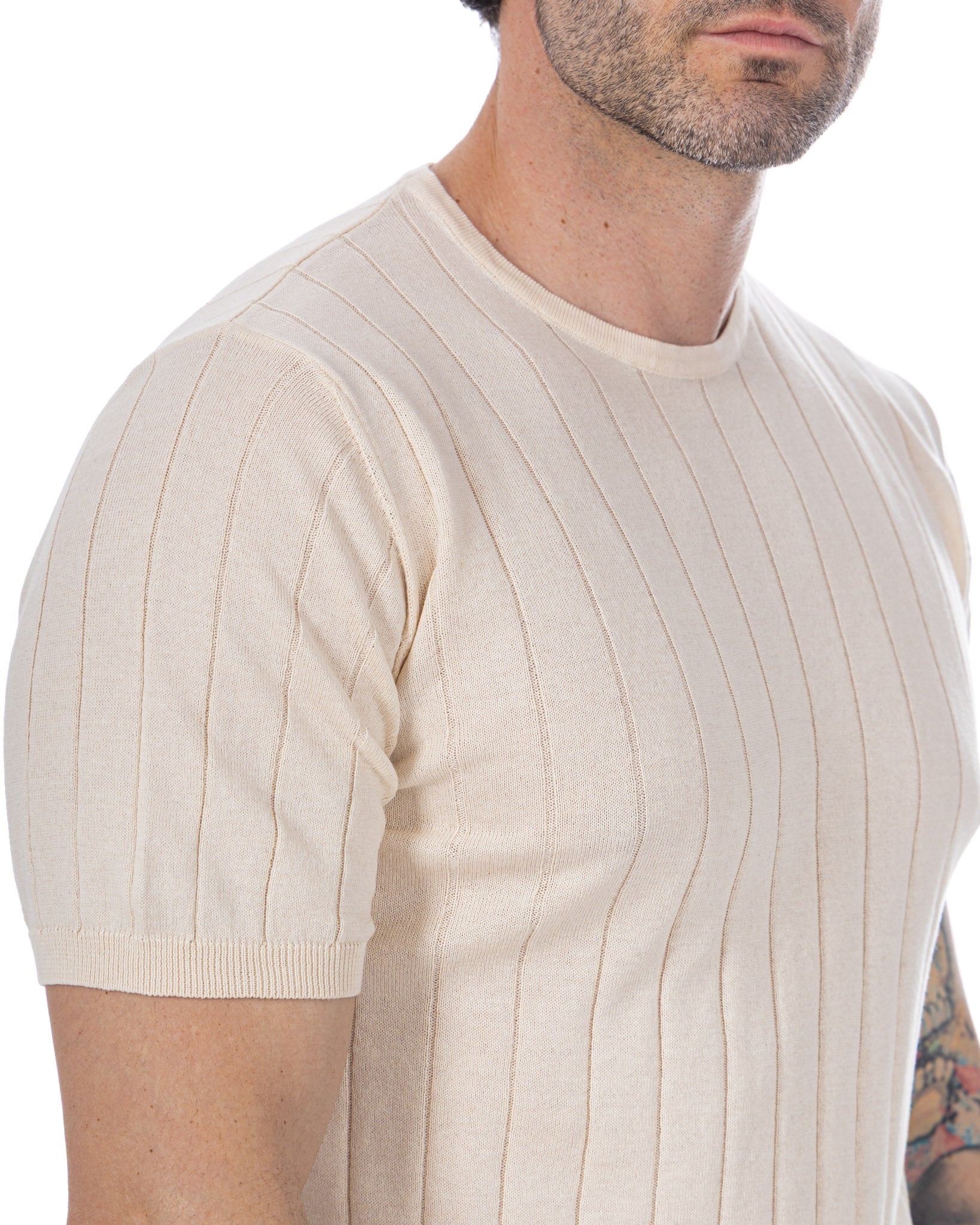 Adriano - t-shirt a coste in maglia panna