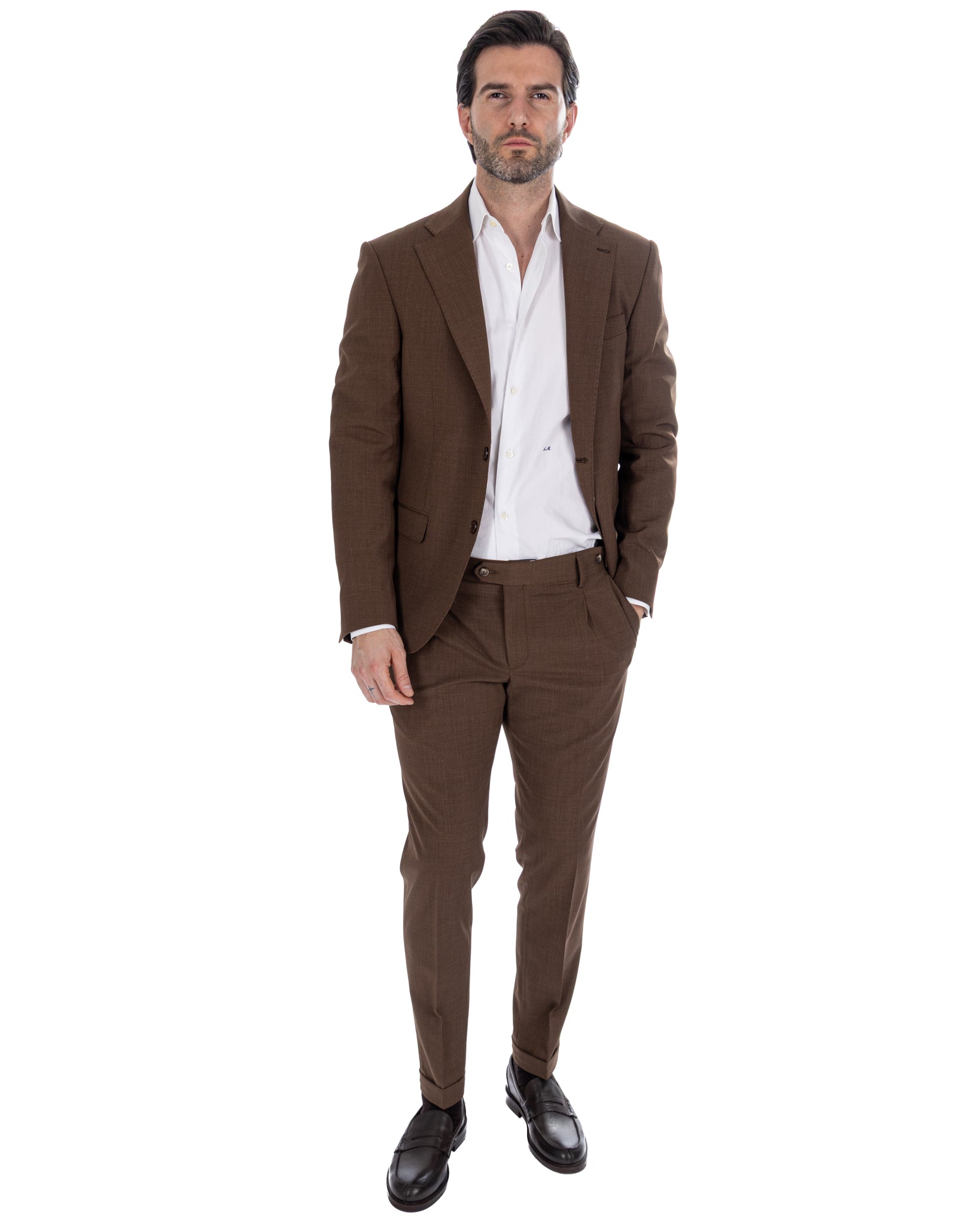 Victor - pantalone in misto lana moro