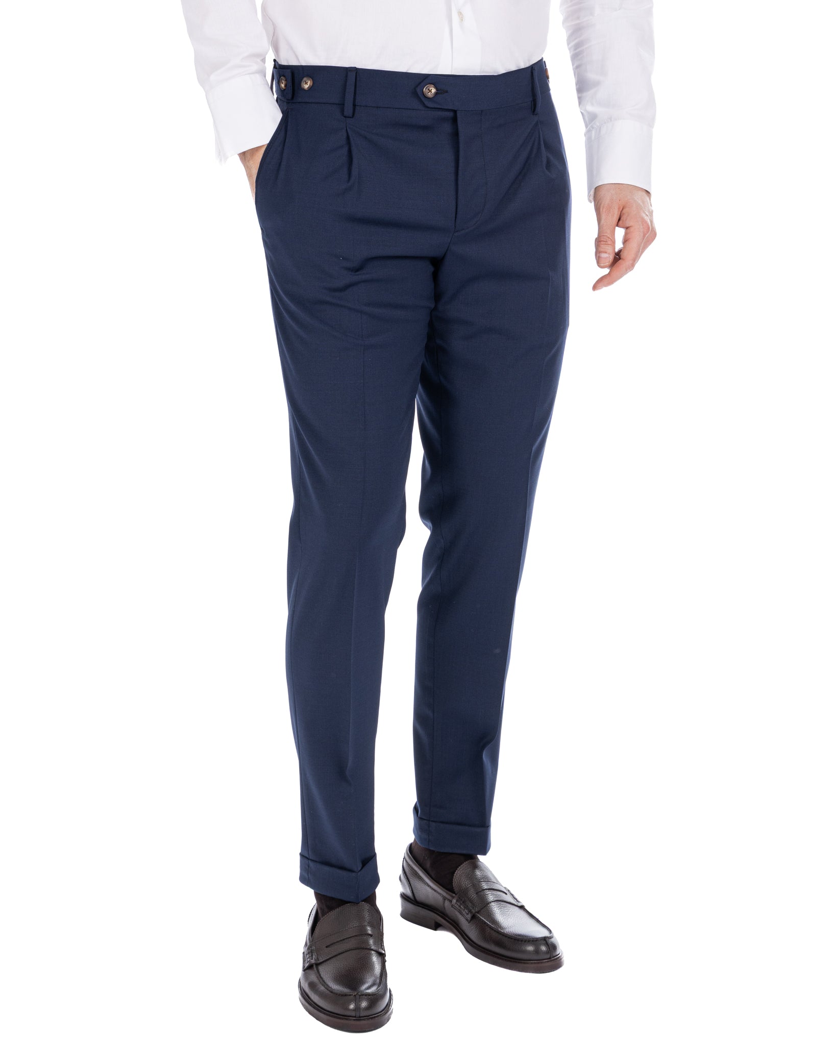 Victor - pantalone in misto lana blu