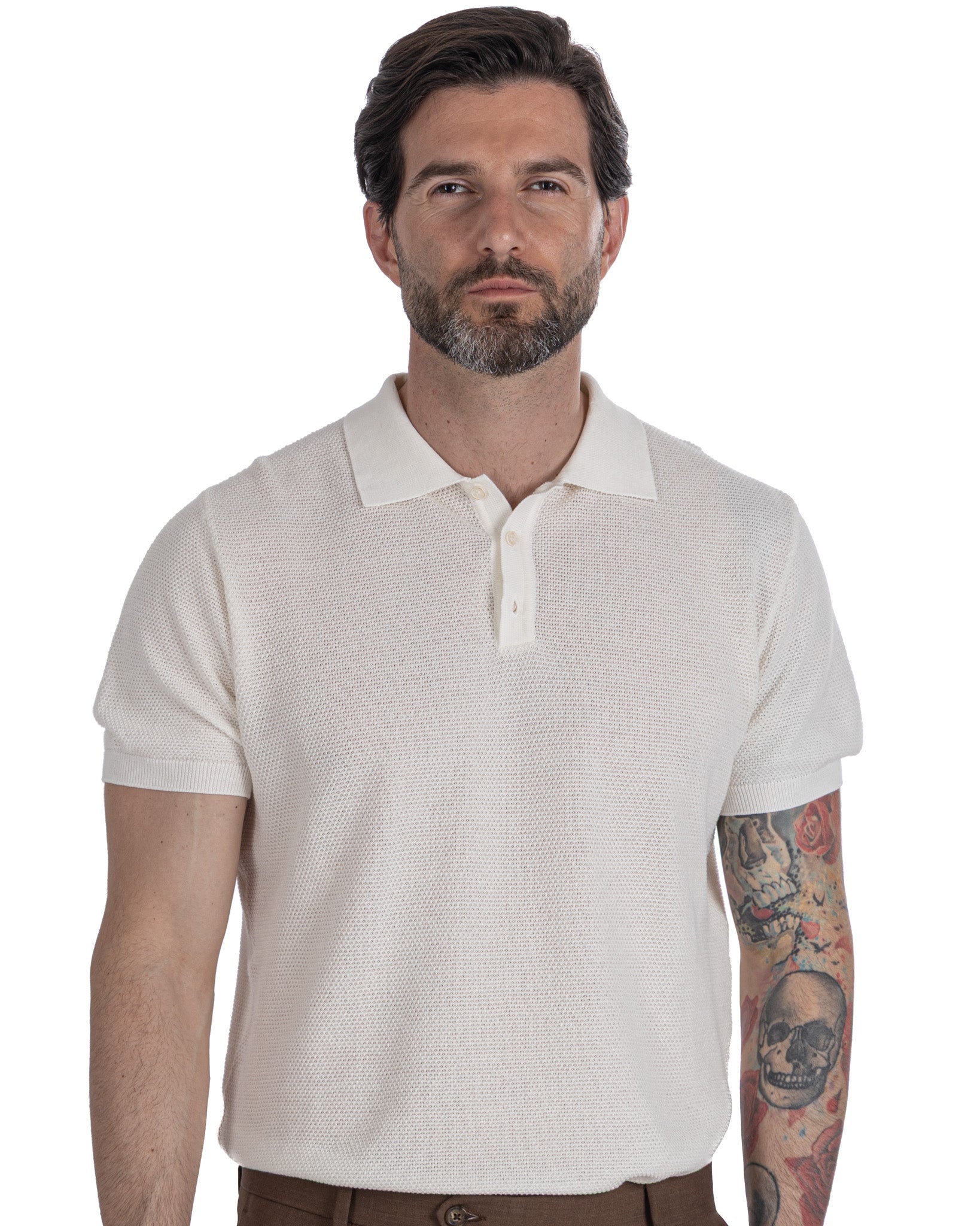 Rod - Cream Honeycomb Knit Polo