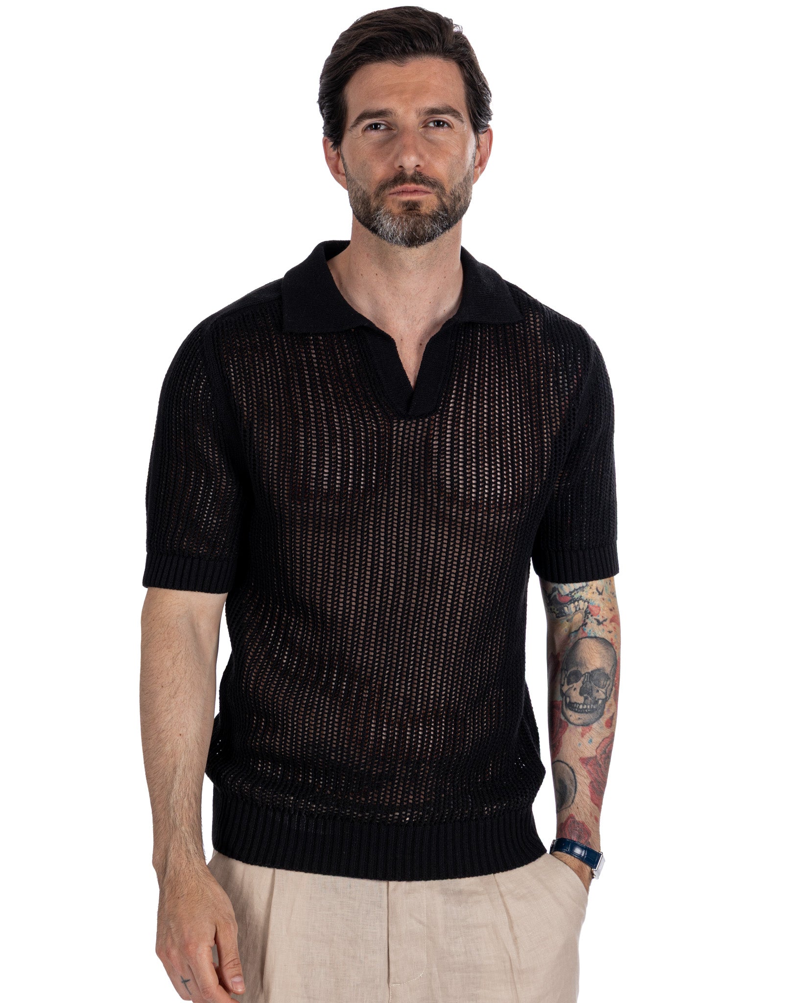 Casper - Black Perforated Oversized Polo