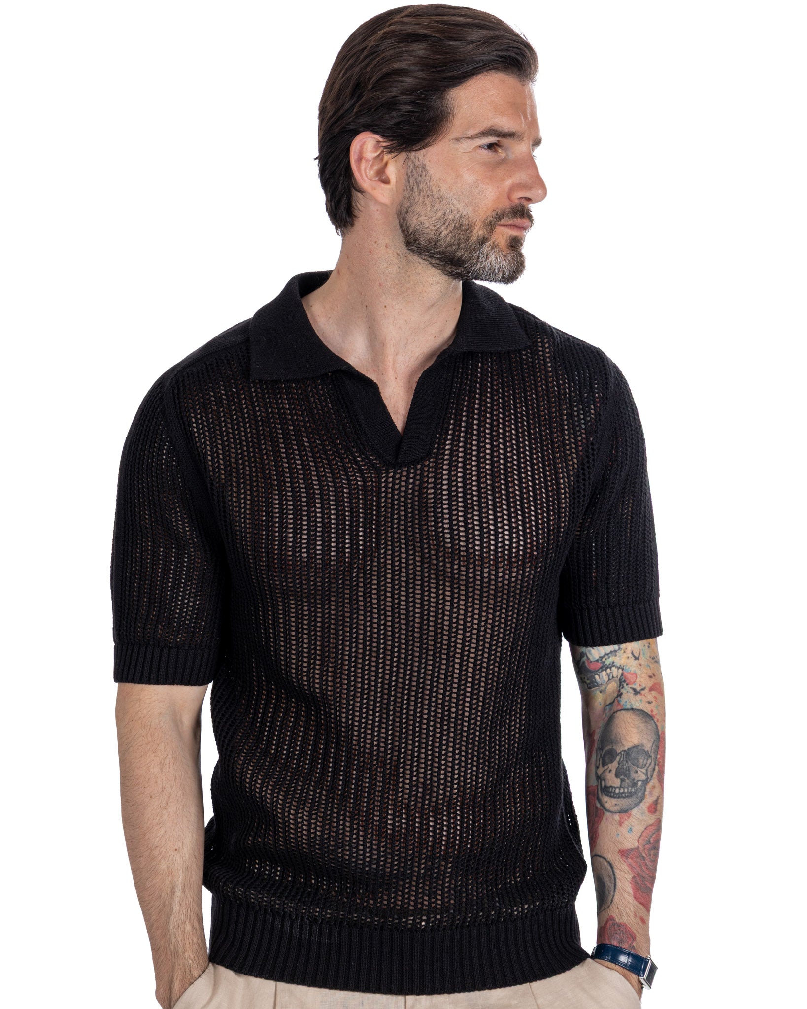 Casper - polo oversize perforé noir