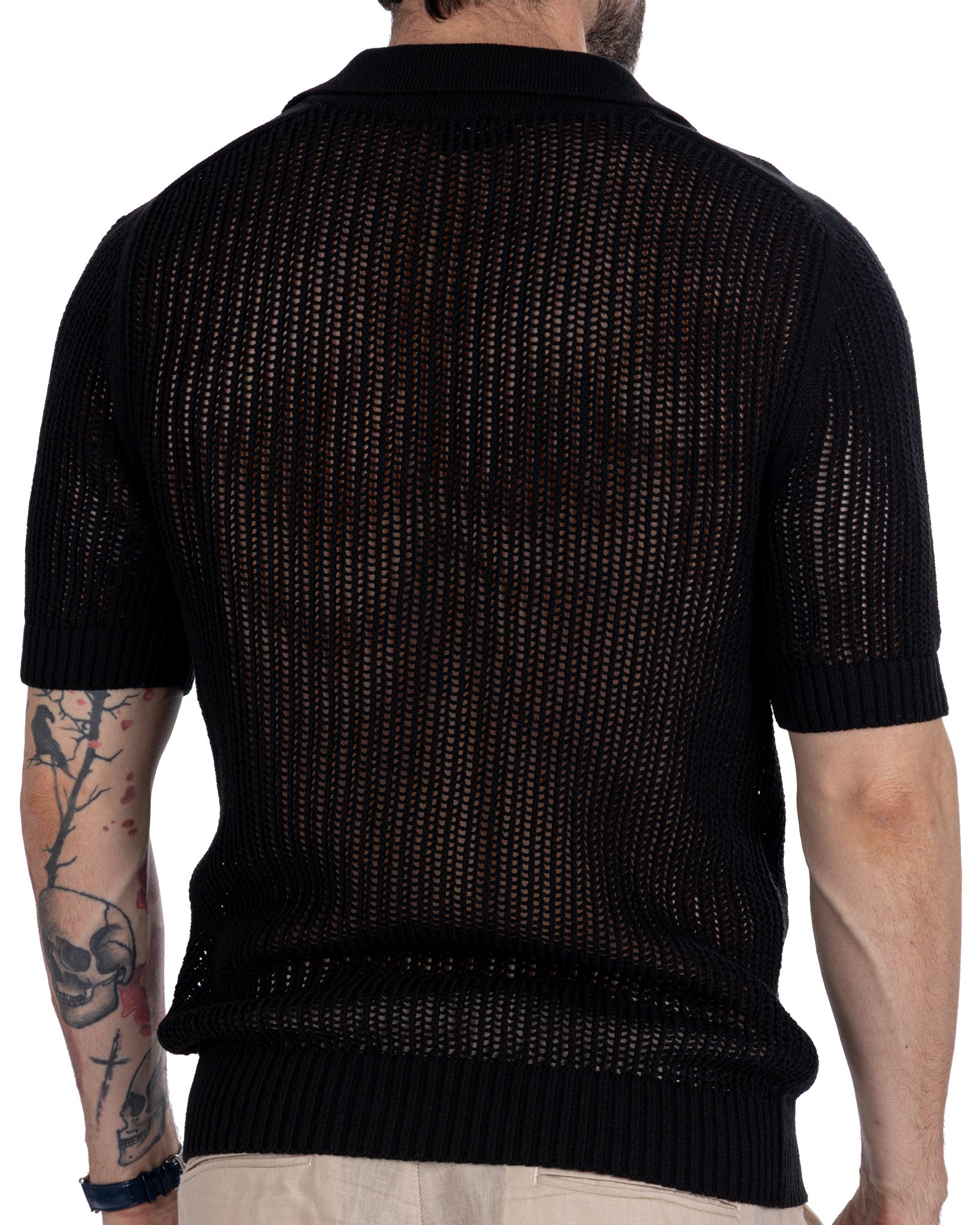 Casper - polo oversize perforé noir