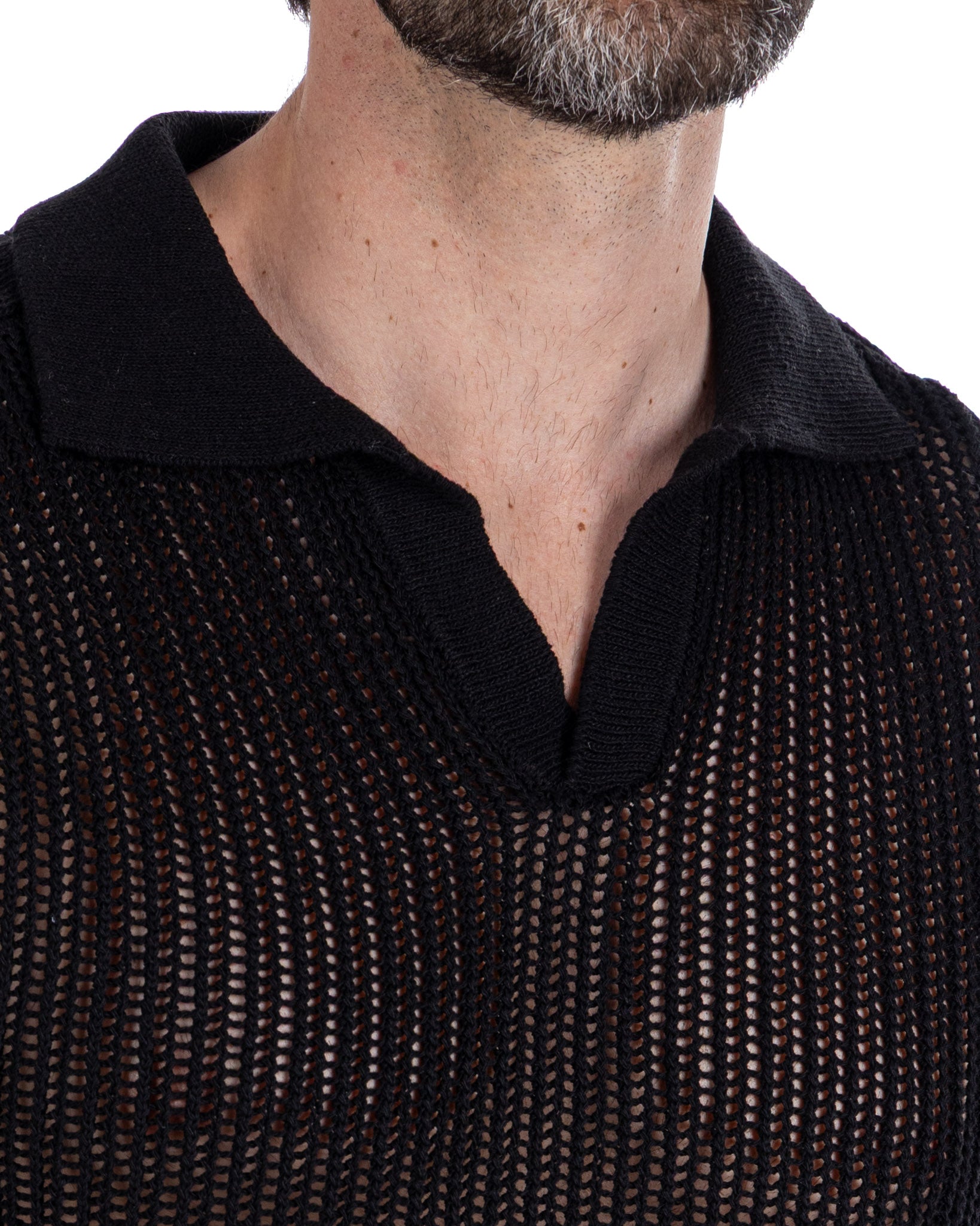 Casper - polo oversize perforé noir