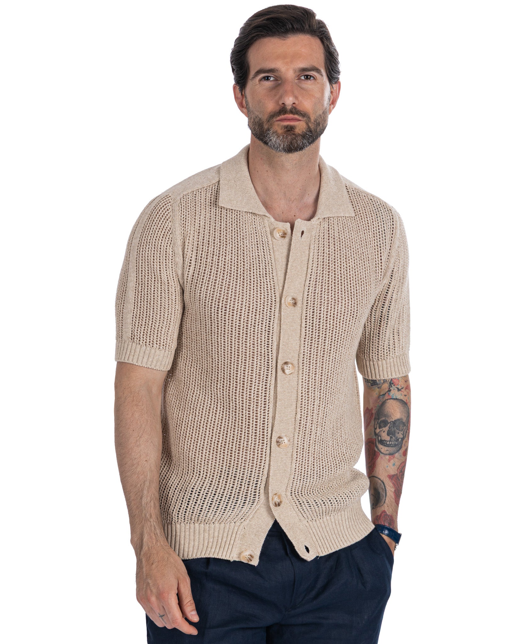 Culebrita - camicia traforata beige