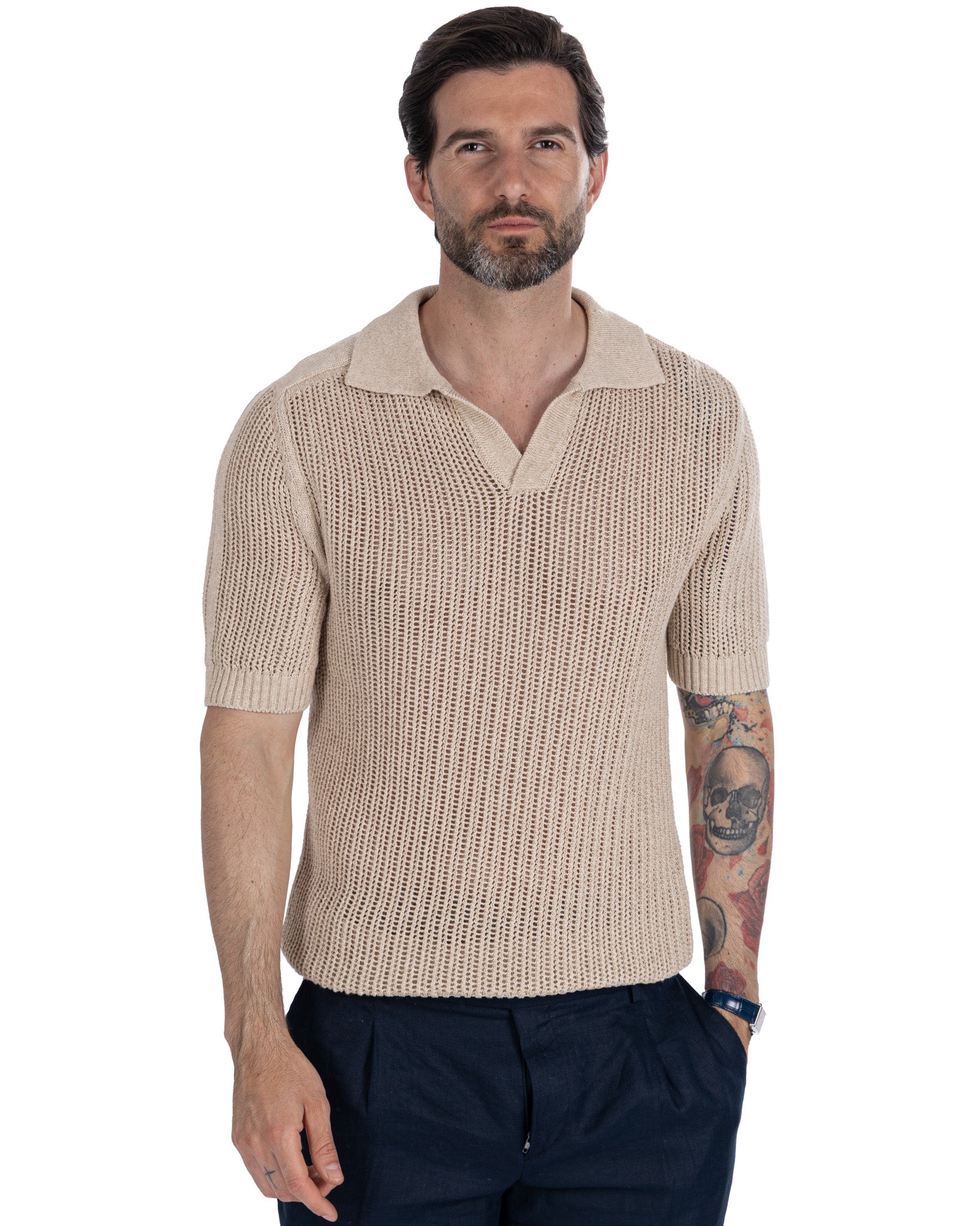 Casper - beige perforated oversized polo