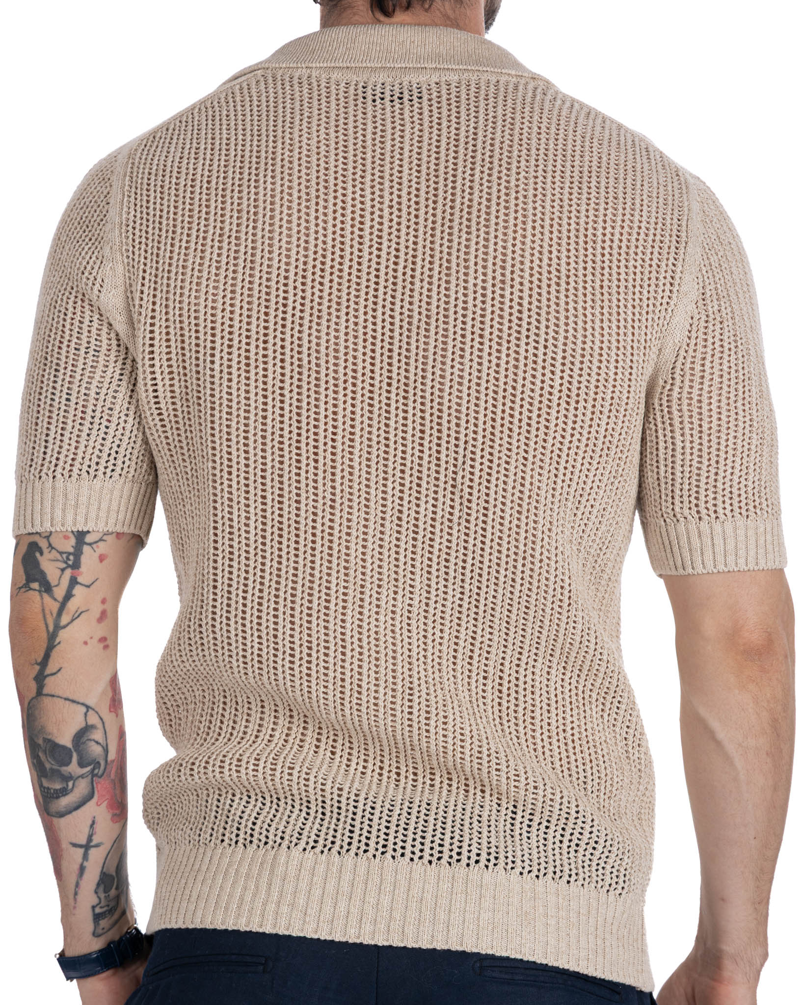 Casper - beige perforated oversized polo