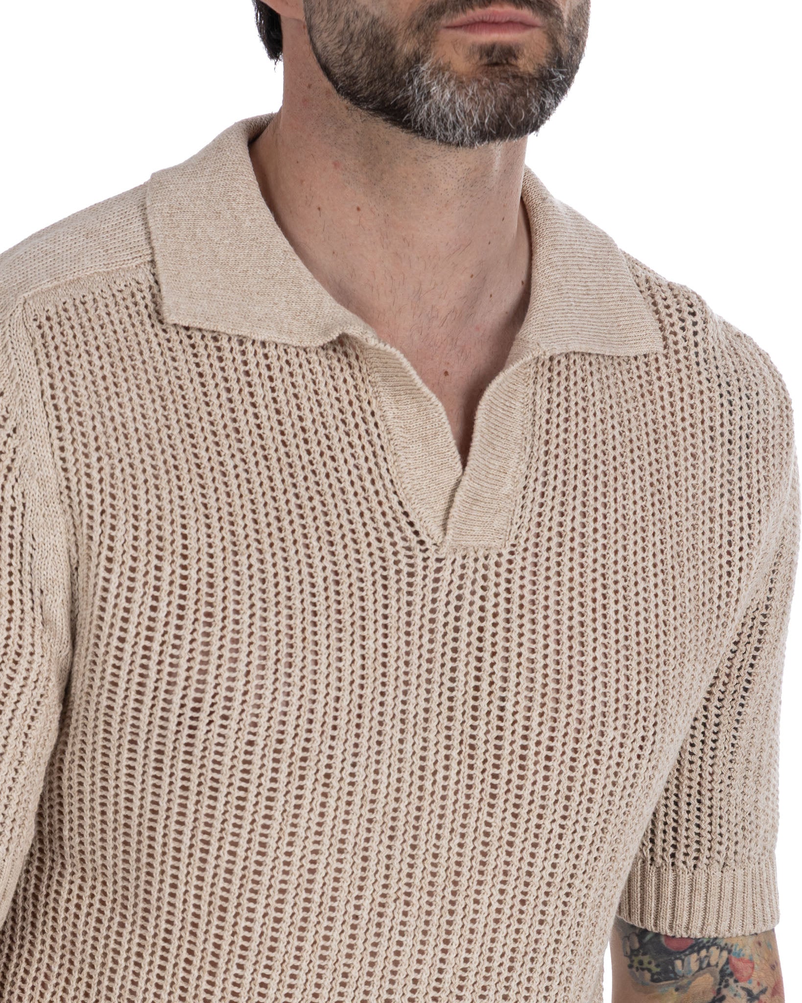 Casper - beige perforated oversized polo