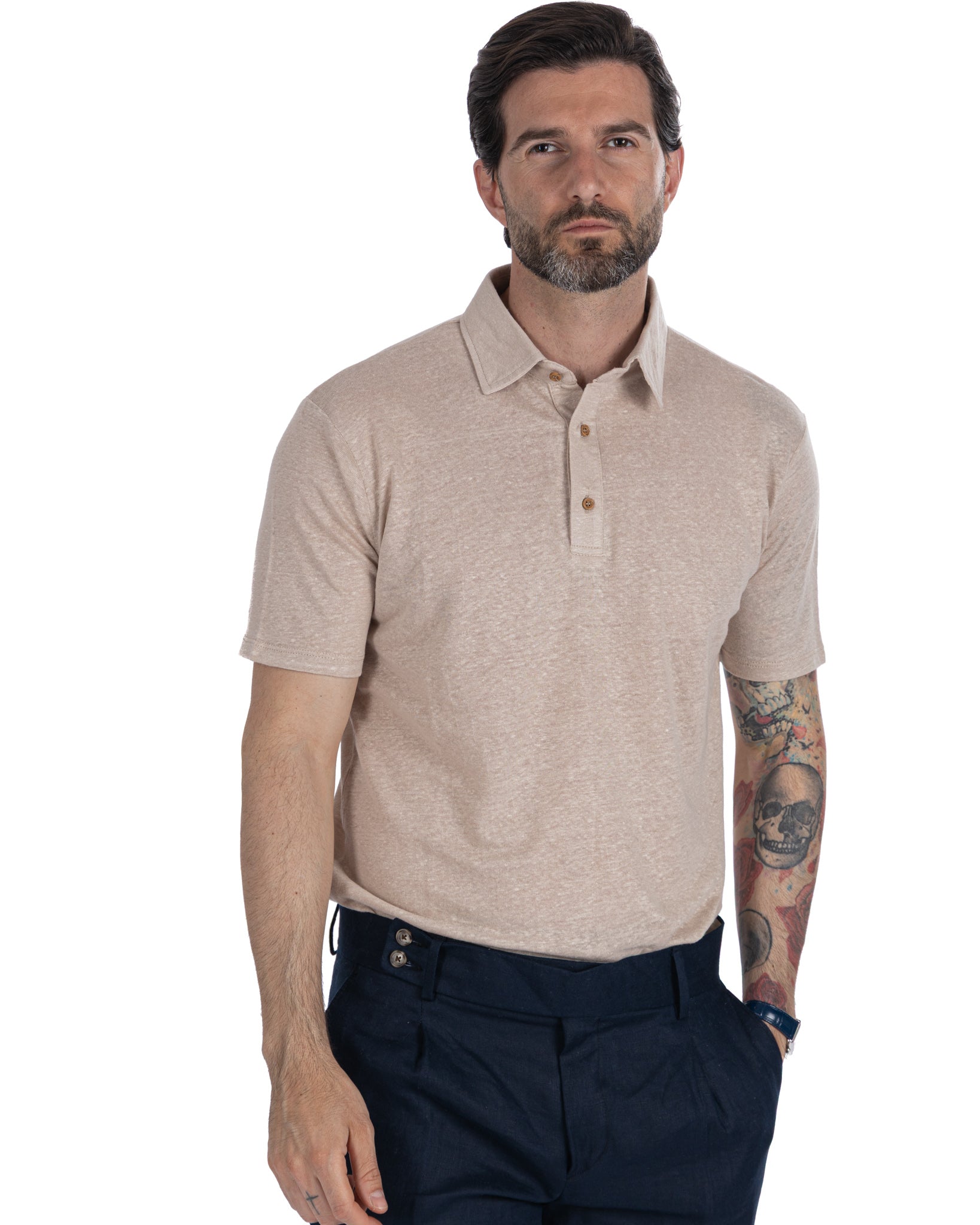 Marcos - beige linen knitted polo