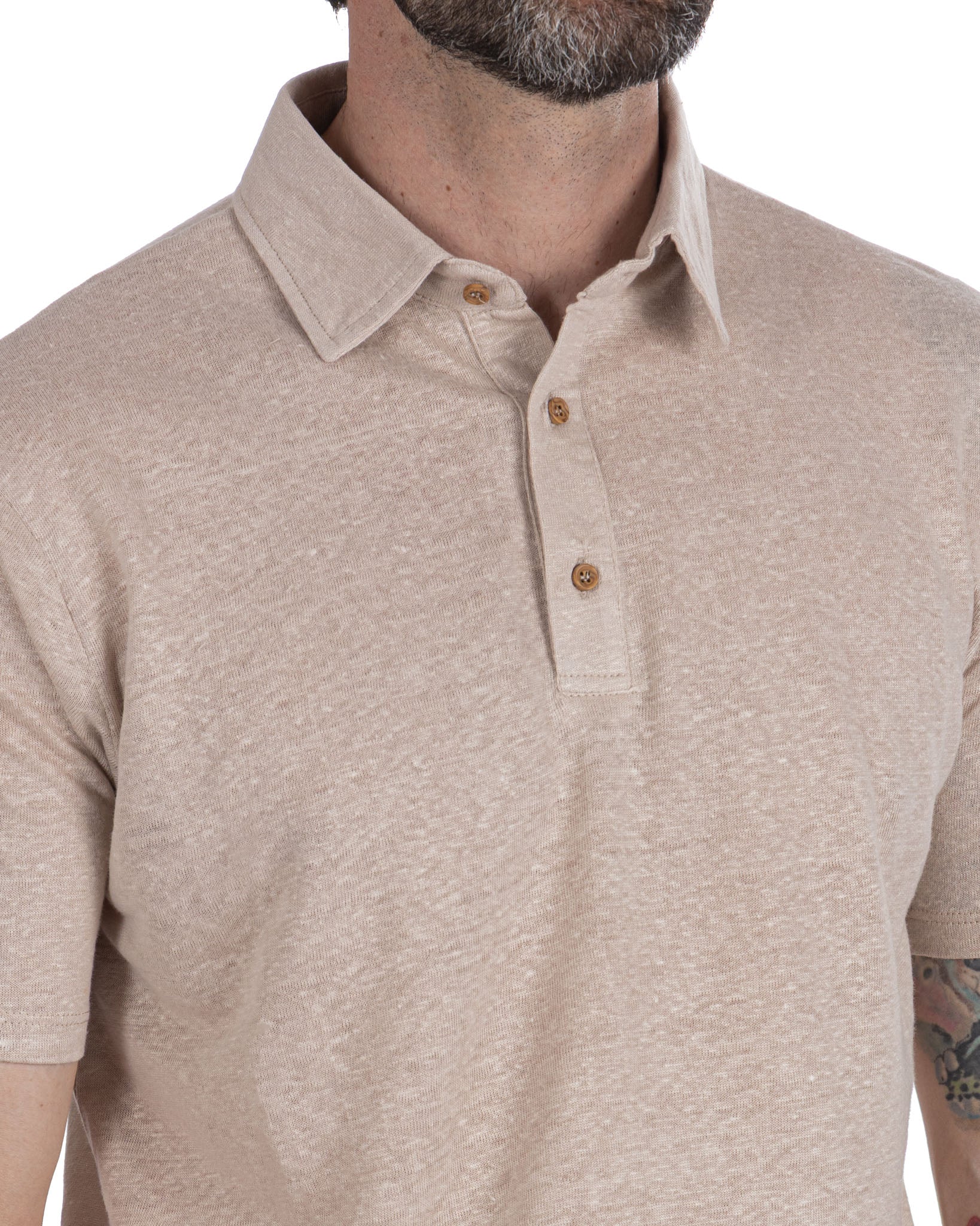 Marcos - beige linen knitted polo