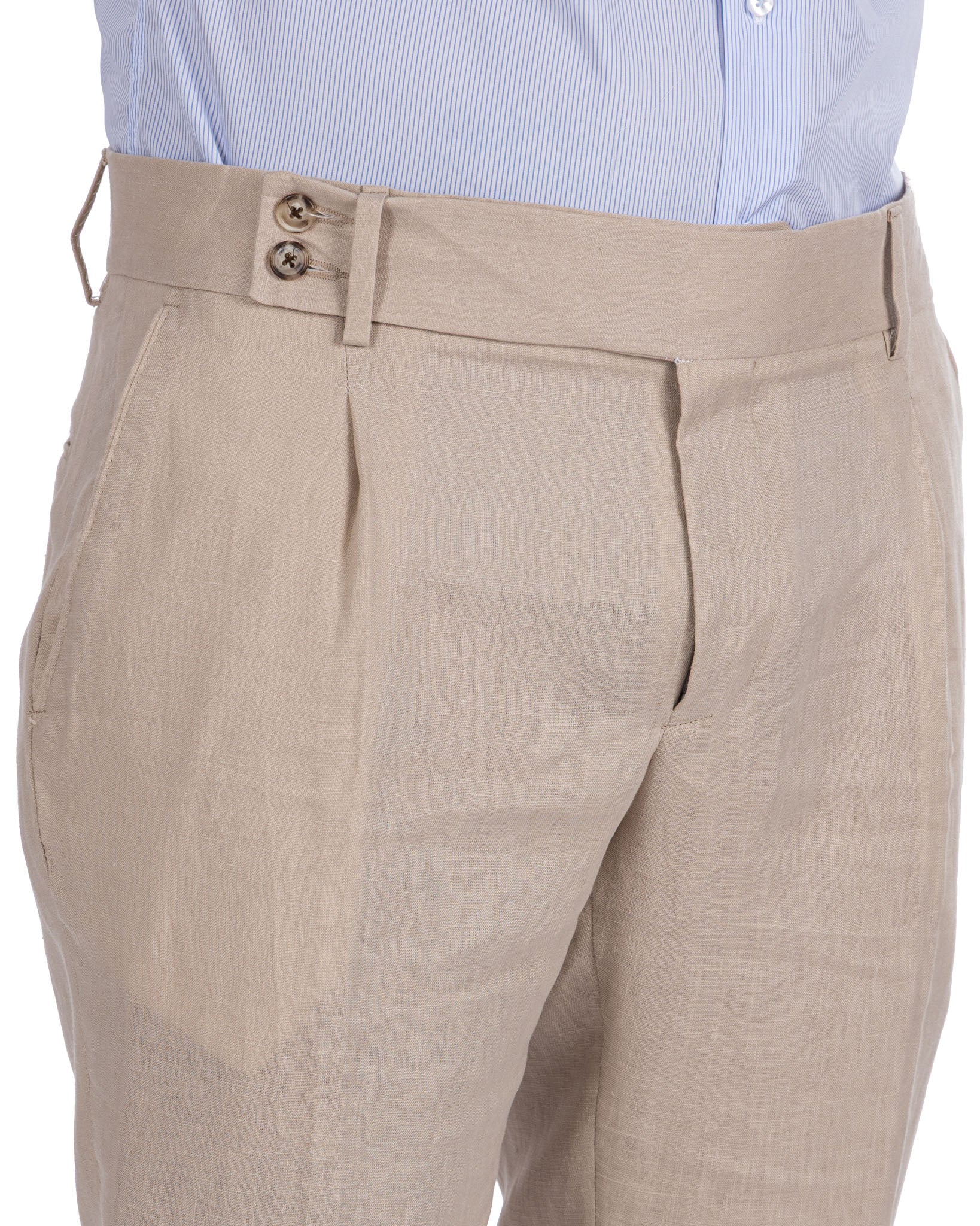 Pescaluse - pantalone vita alta in puro lino spago