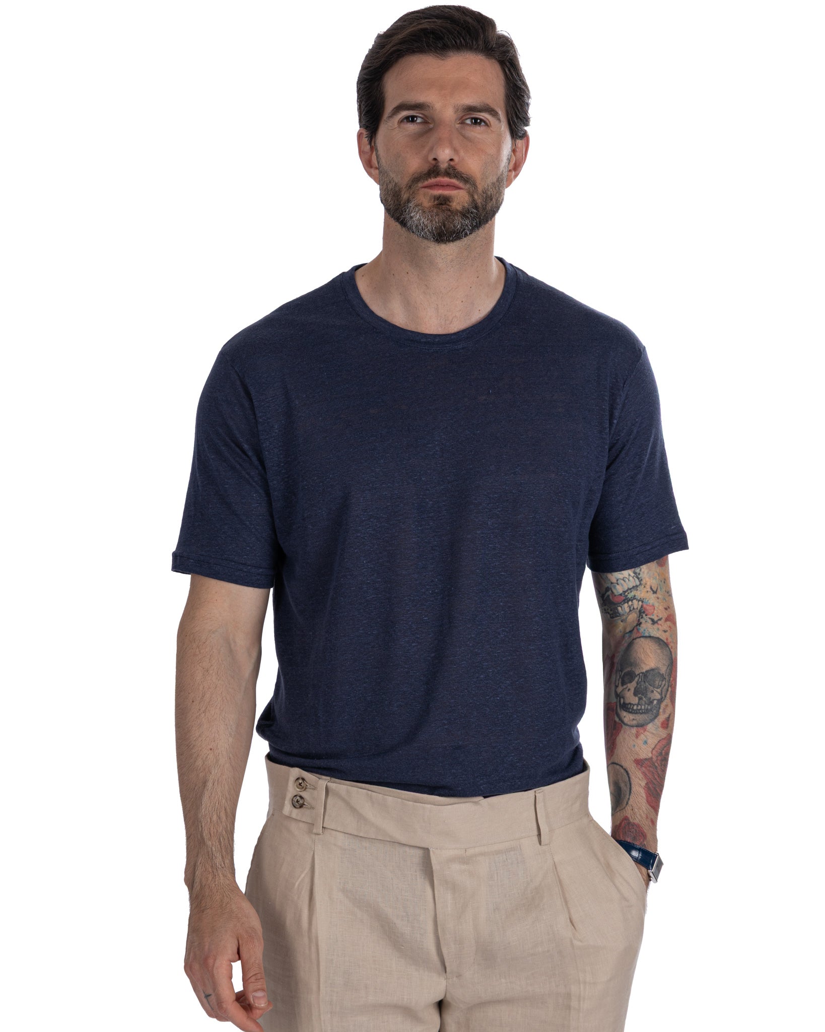 Felix - t-shirt oversize in lino blu