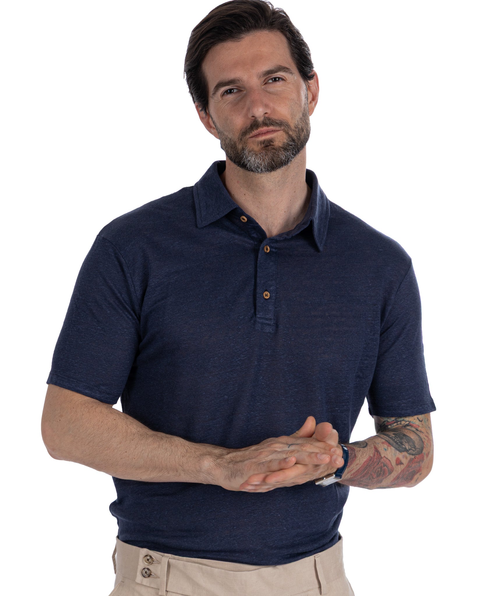Marcos - blue linen knitted polo