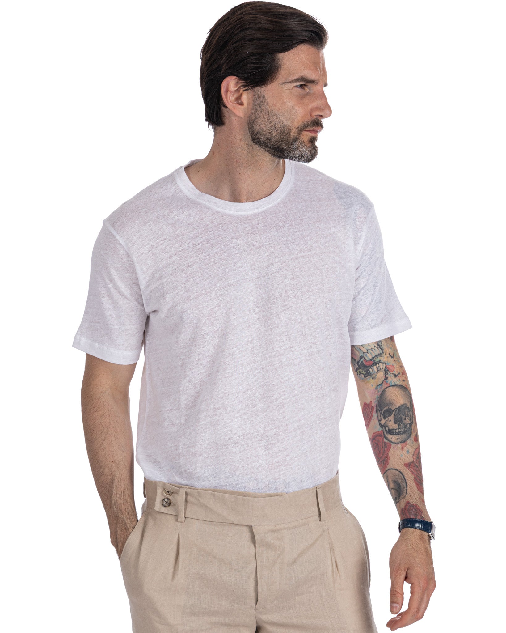 Felix - t-shirt oversize in lino bianca